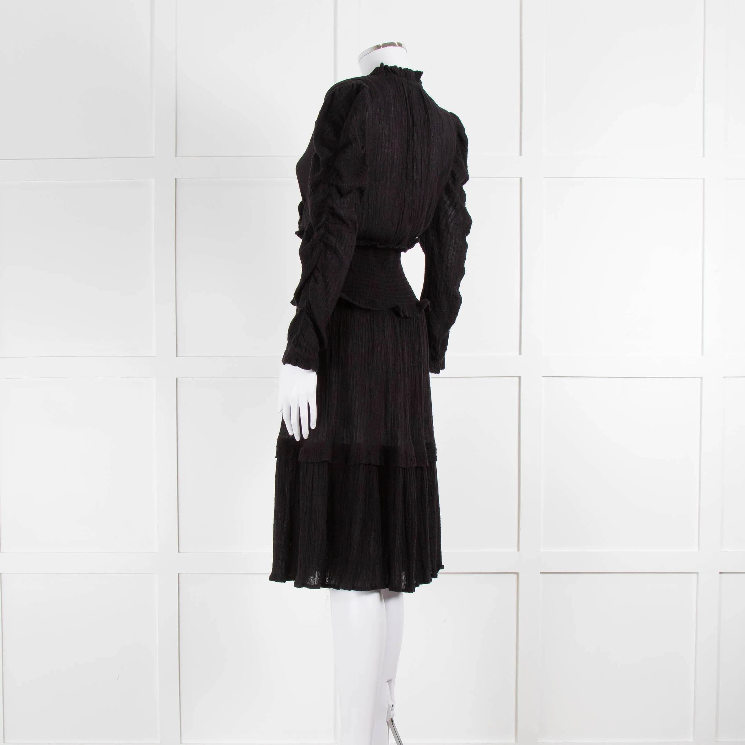Project AJ117 Black Cheese Cloth Smocked Waist Ruffle Dress - Image 6