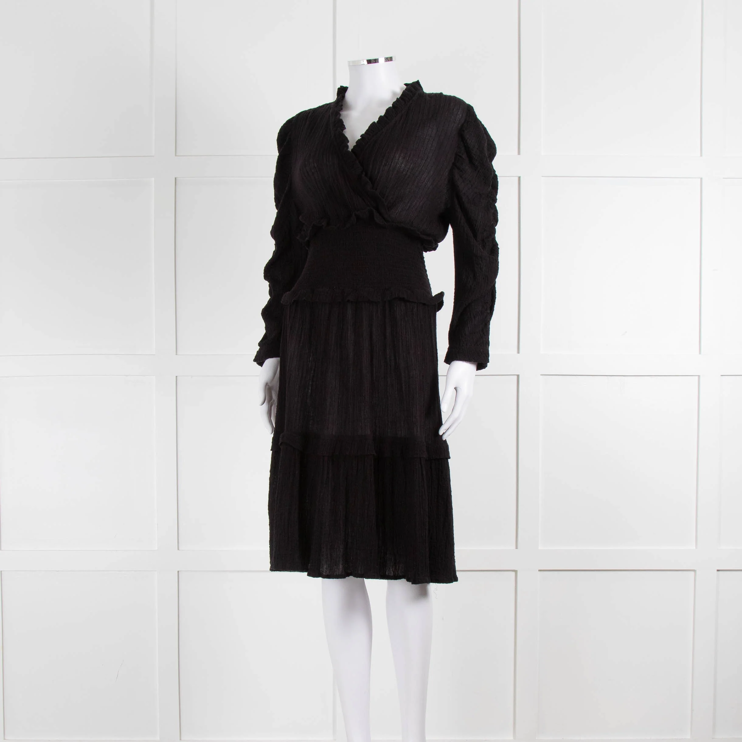 Project AJ117 Black Cheese Cloth Smocked Waist Ruffle Dress - Image 8