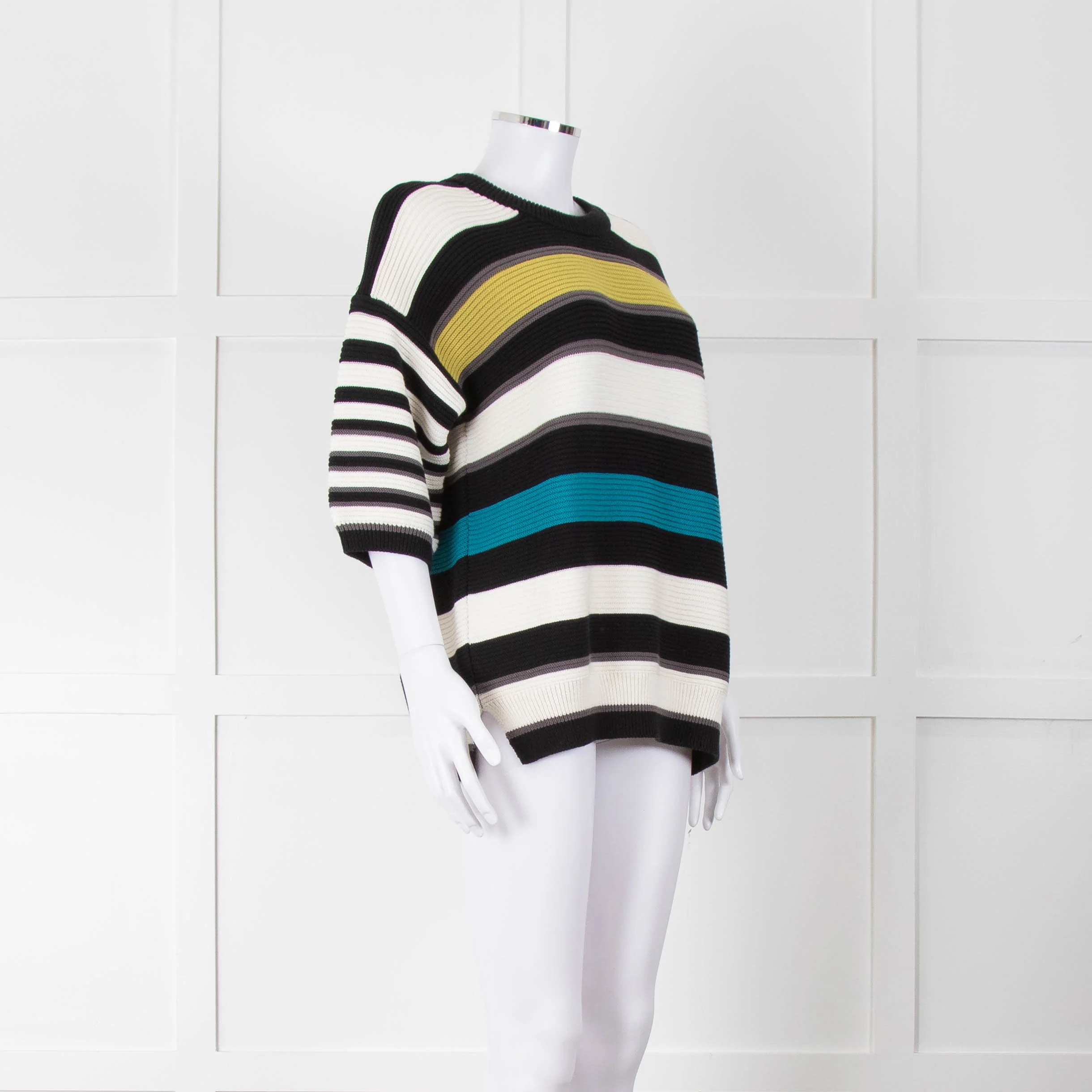 P.S Paul Smith Multi Coloured Rib Knit Striped Jumper with Short Sleeves - Image 2