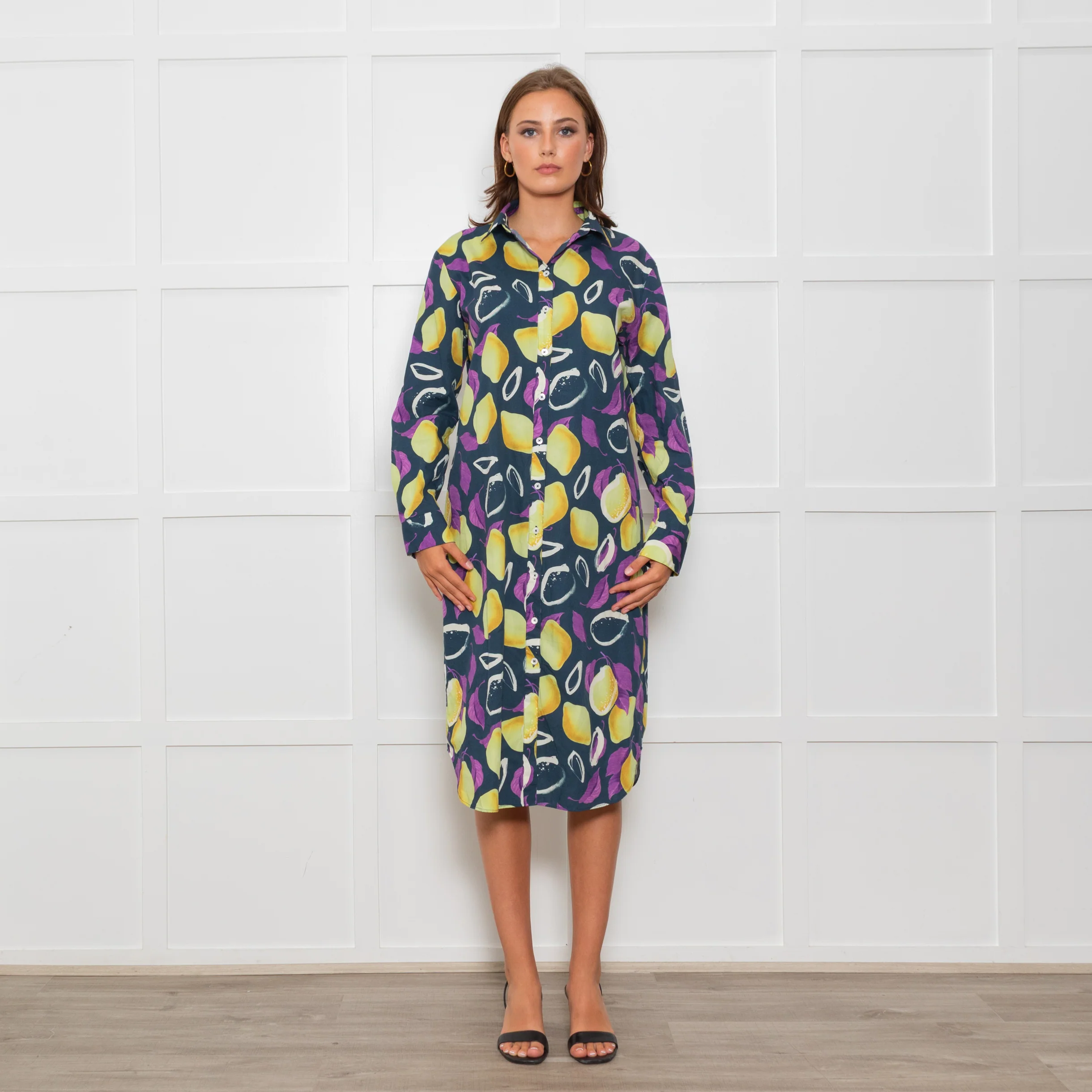 PS Paul Smith Navy Blue Yellow Fruit Print Shirt Dress