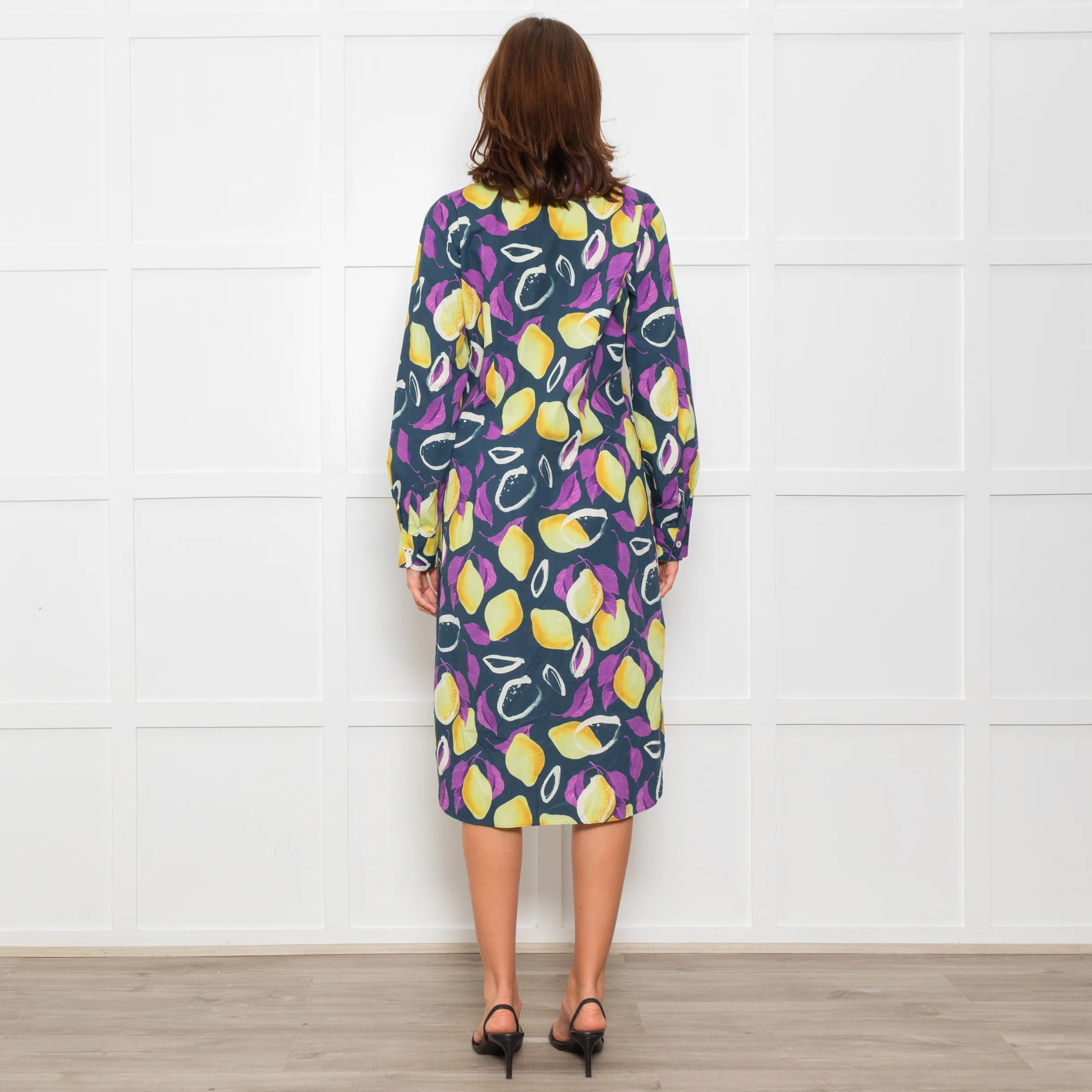 PS Paul Smith Navy Blue Yellow Fruit Print Shirt Dress - Image 5