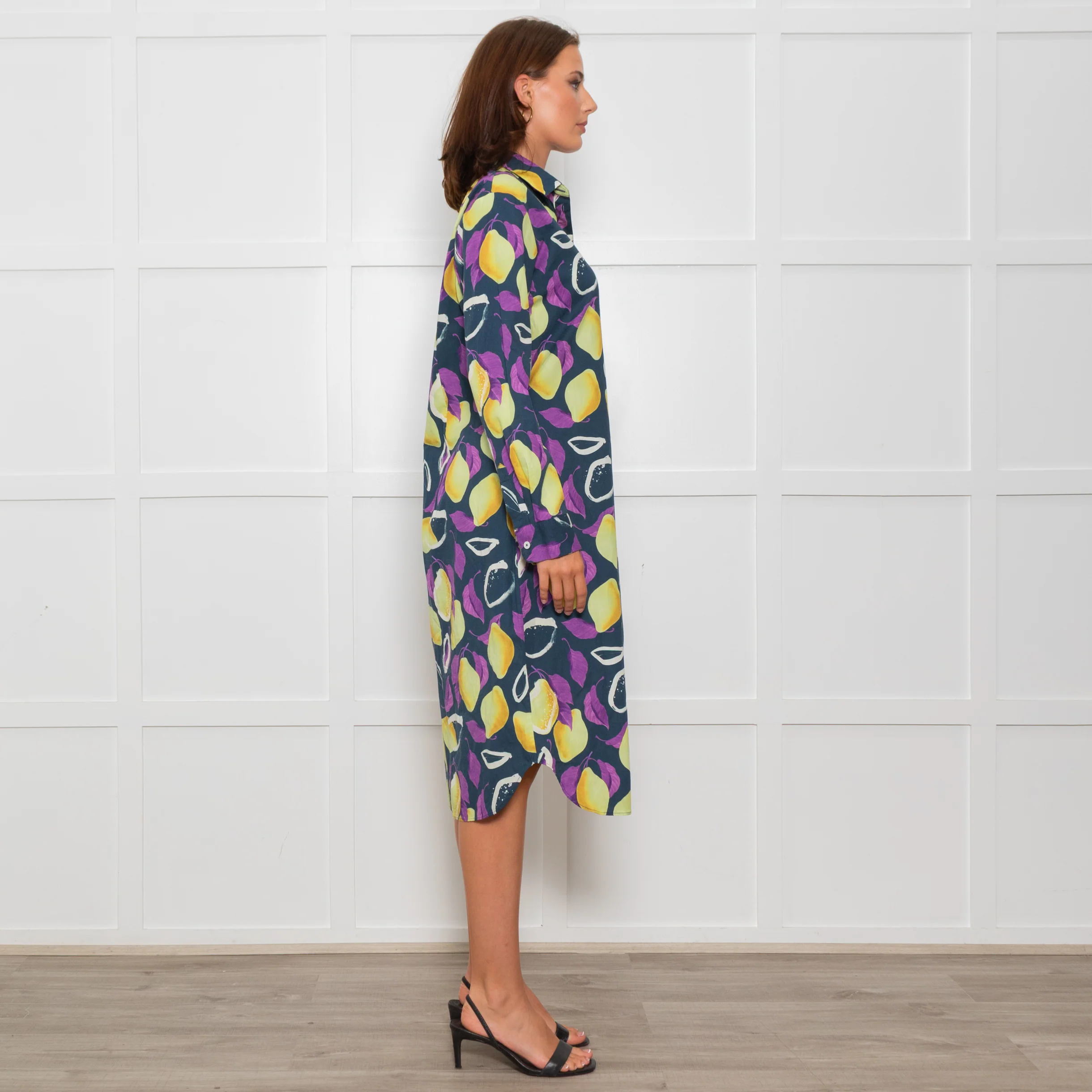 PS Paul Smith Navy Blue Yellow Fruit Print Shirt Dress - Image 6