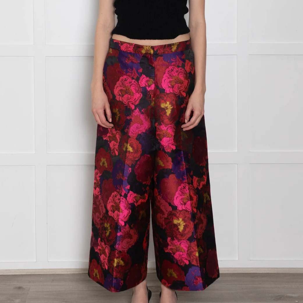 Psophia Brocade Floral Pink and Red Culottes - Image 2