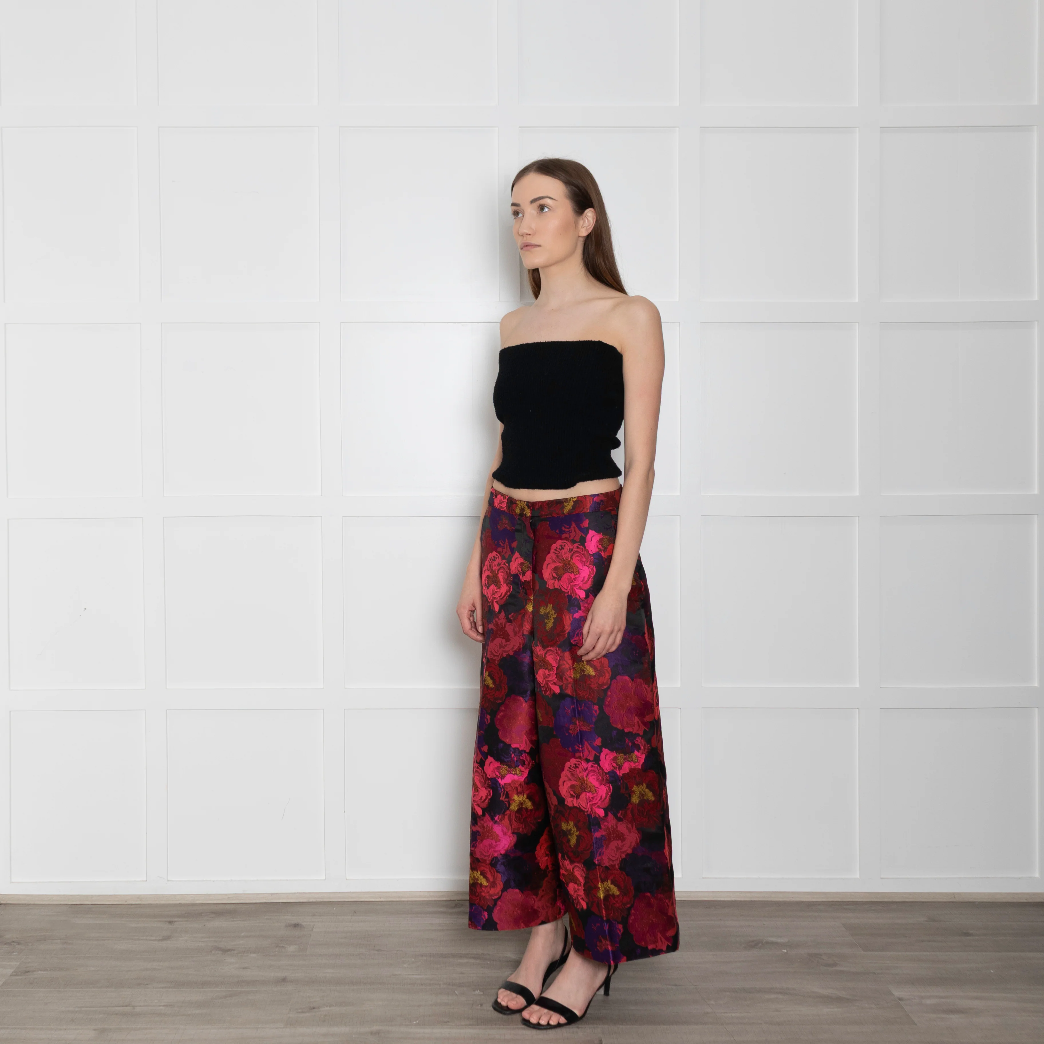 Psophia Brocade Floral Pink and Red Culottes - Image 3