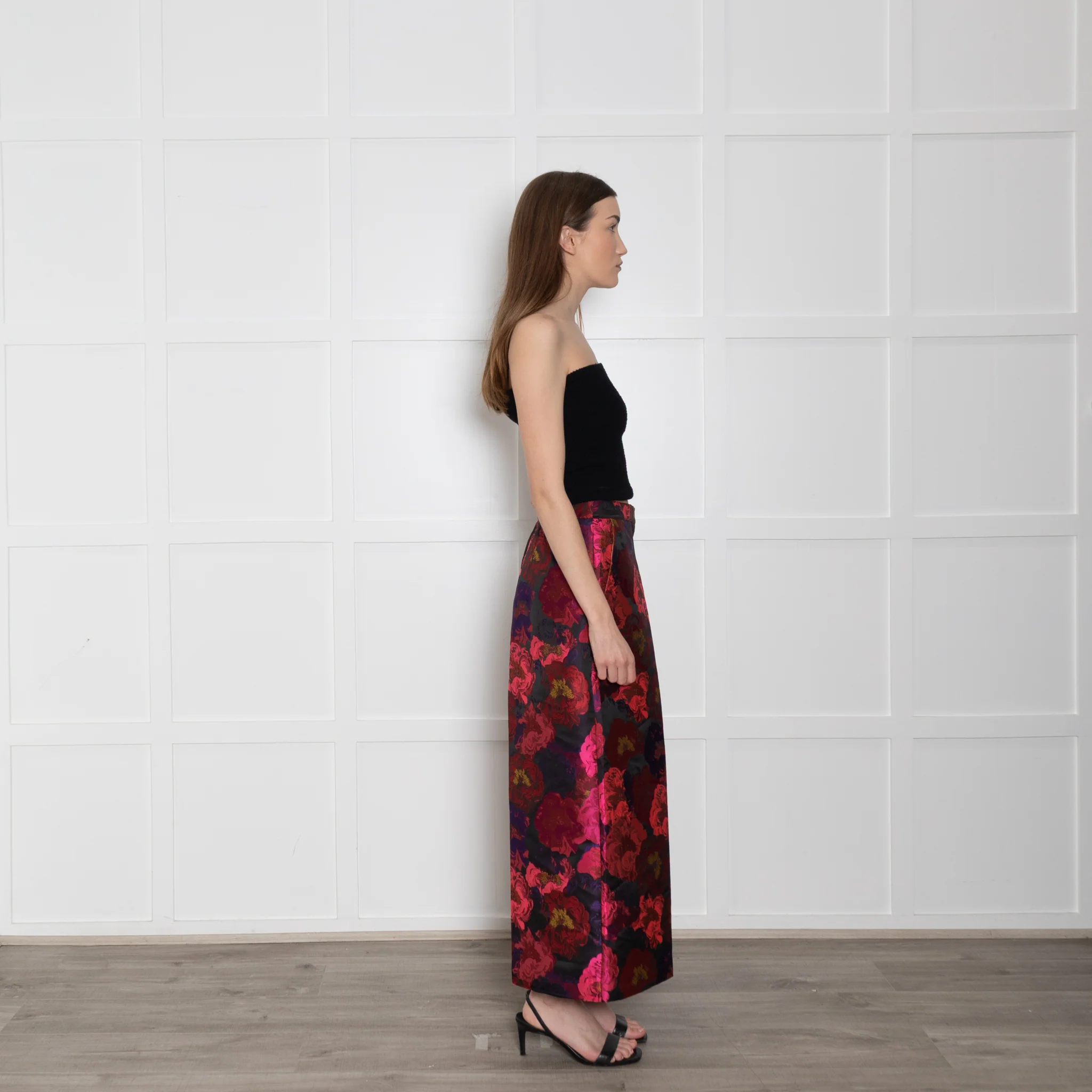 Psophia Brocade Floral Pink and Red Culottes - Image 6