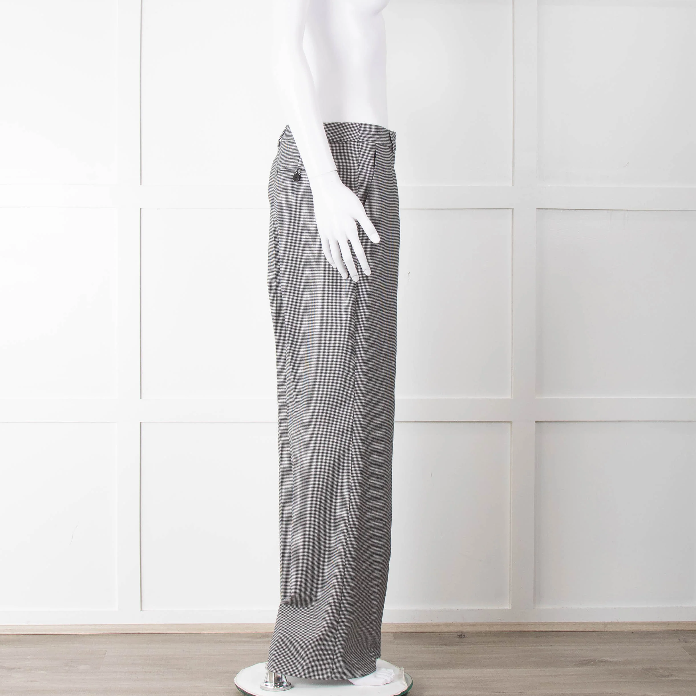 Pure Cashmere Black White Micro Hounds Tooth Wool Blend Trousers - Image 3