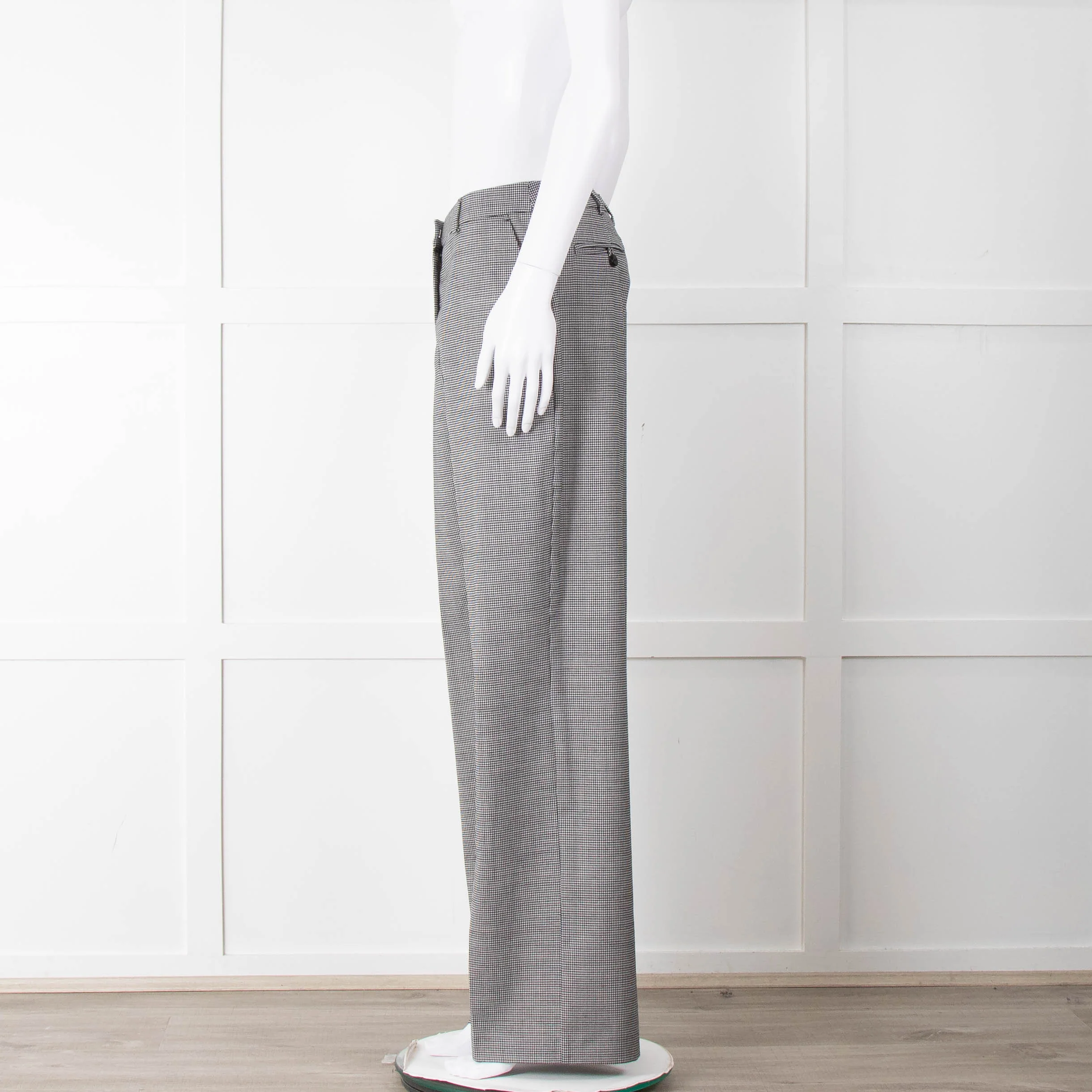 Pure Cashmere Black White Micro Hounds Tooth Wool Blend Trousers - Image 7