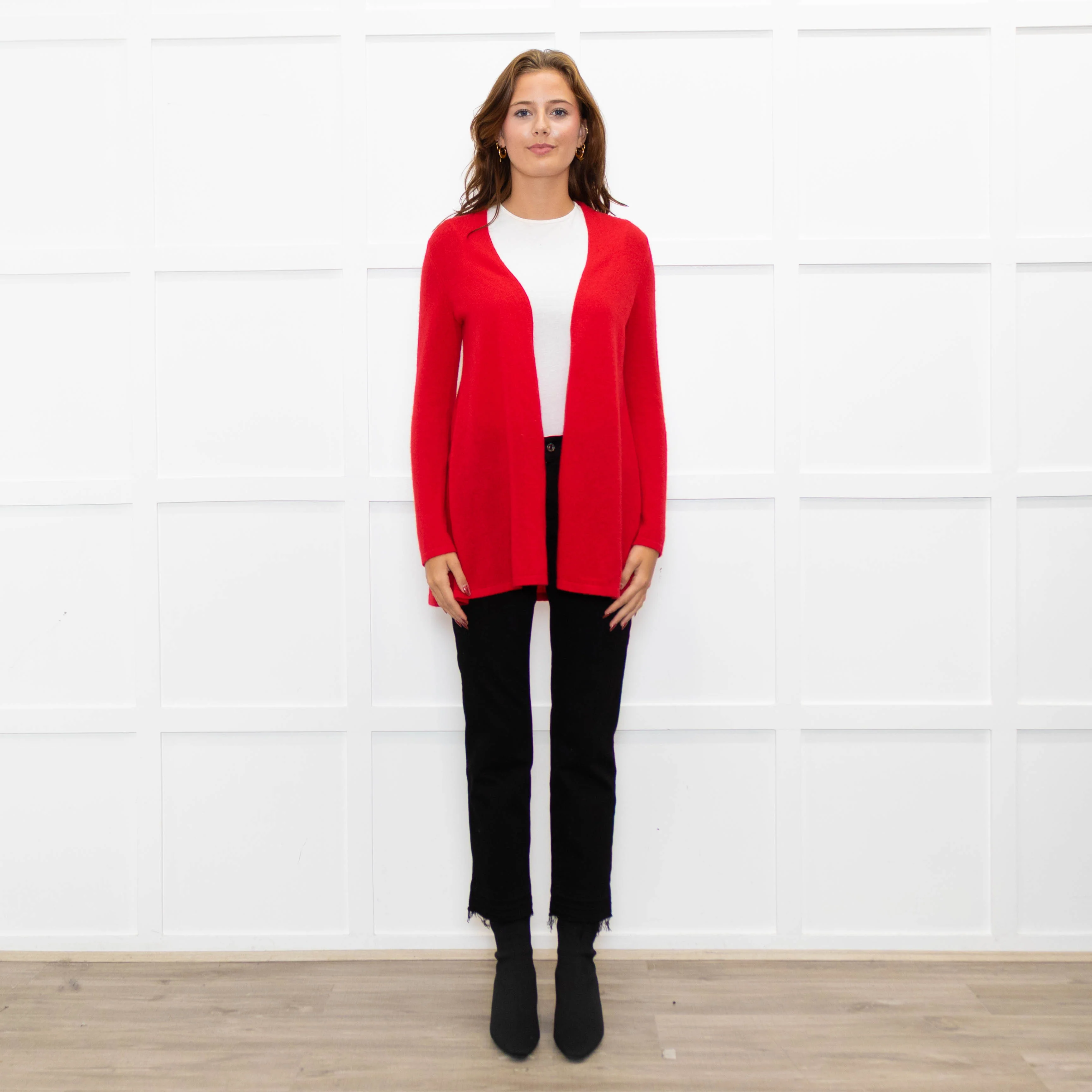 Pure Cashmere Hot Red Fine Knitted Cardigan