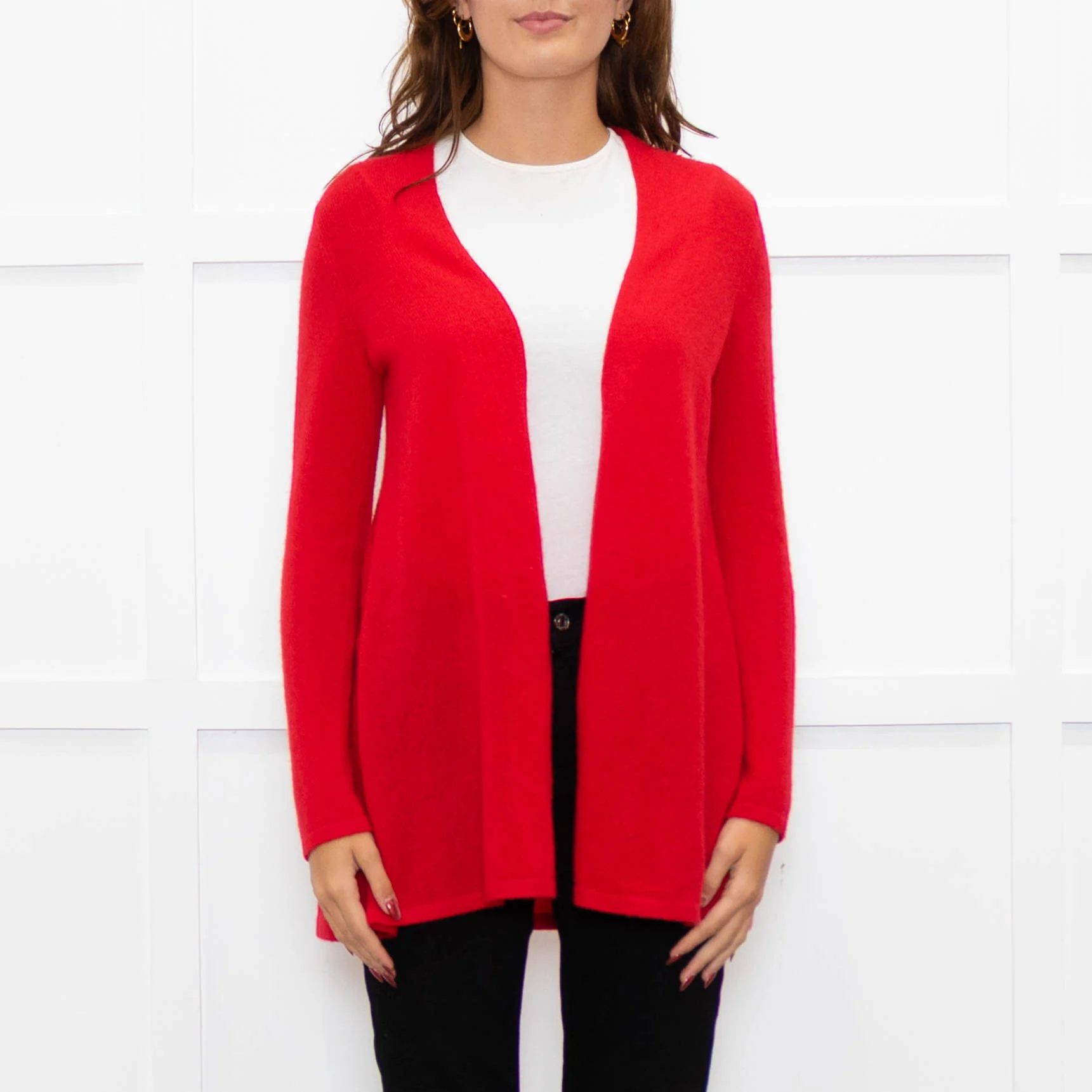 Pure Cashmere Hot Red Fine Knitted Cardigan - Image 2