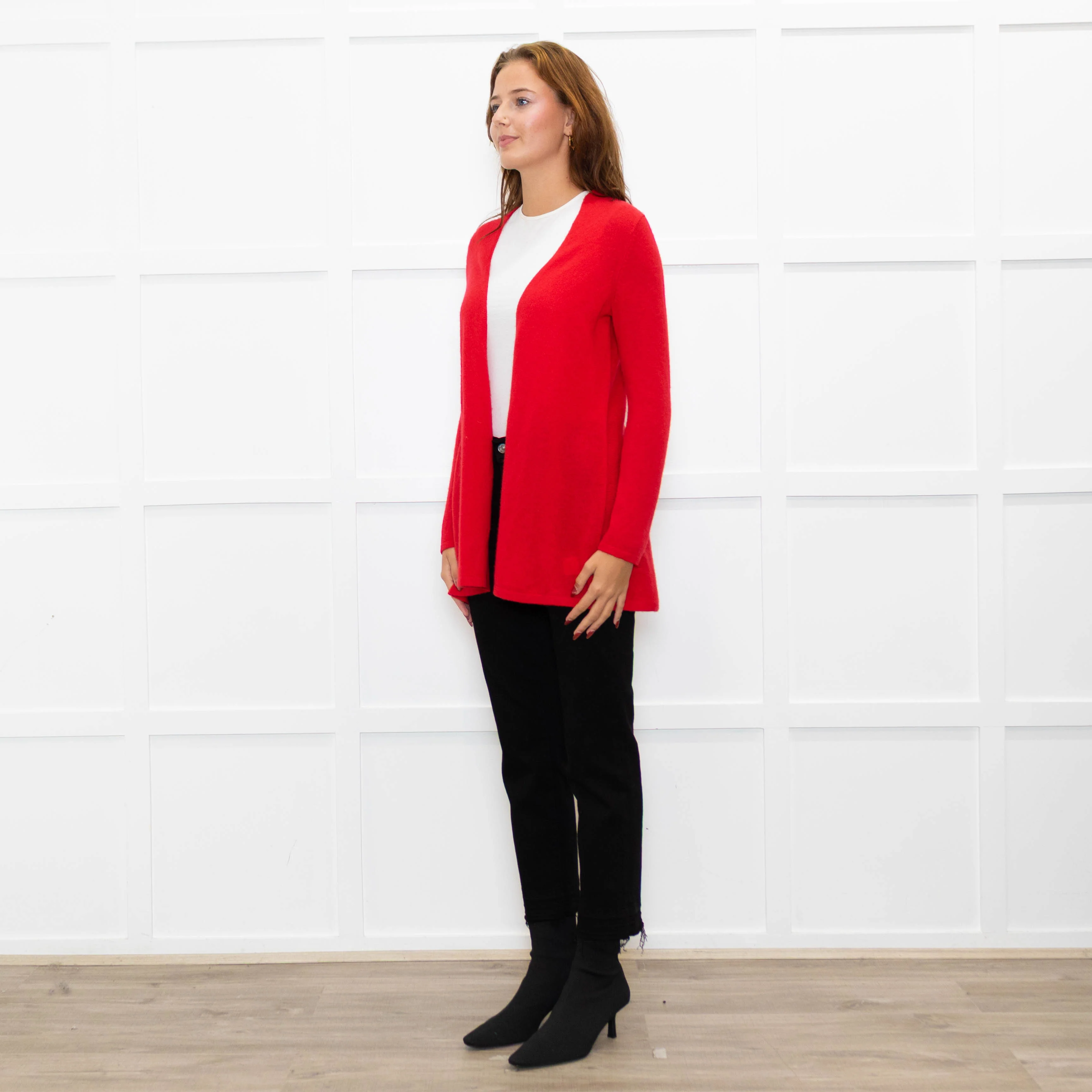 Pure Cashmere Hot Red Fine Knitted Cardigan - Image 3