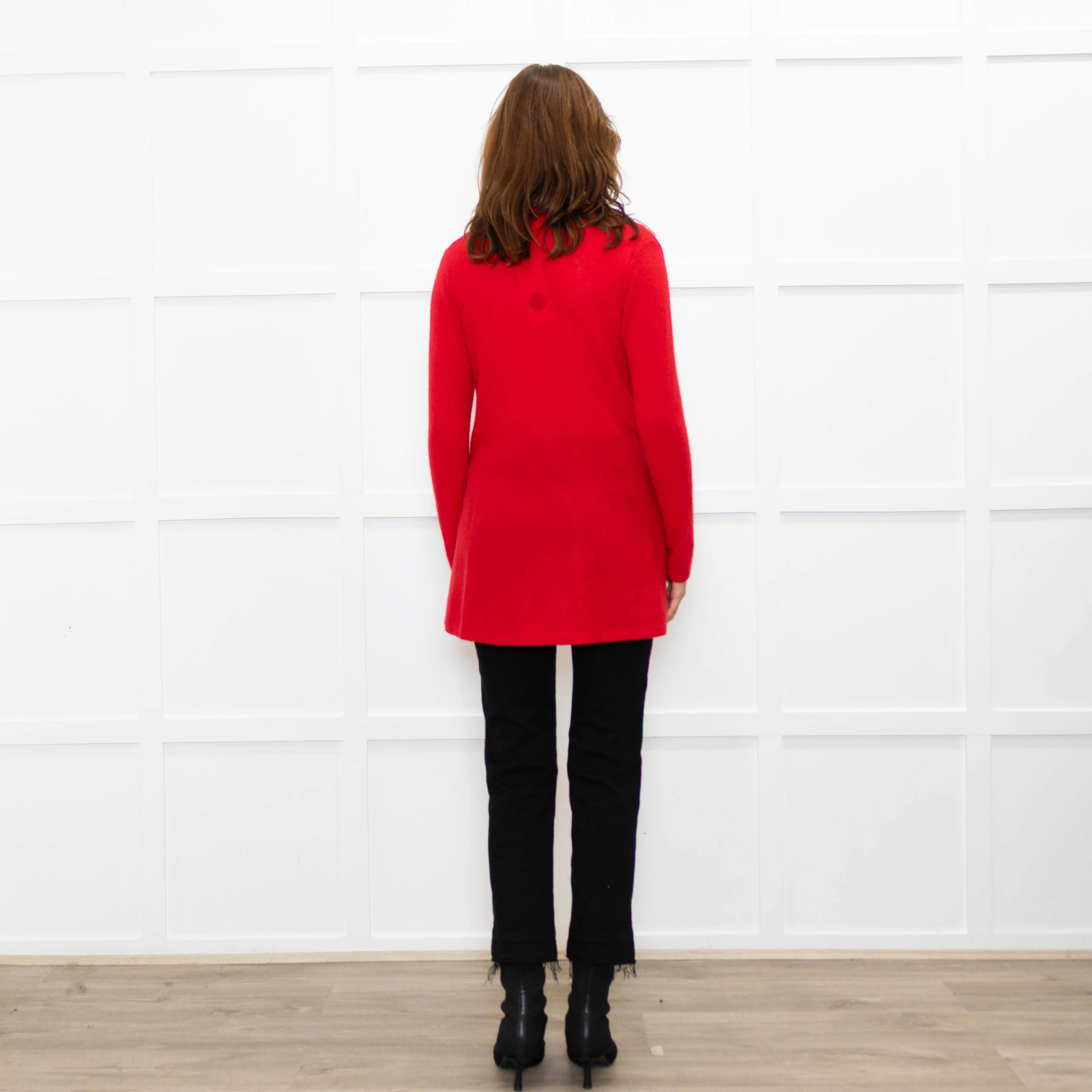 Pure Cashmere Hot Red Fine Knitted Cardigan - Image 5
