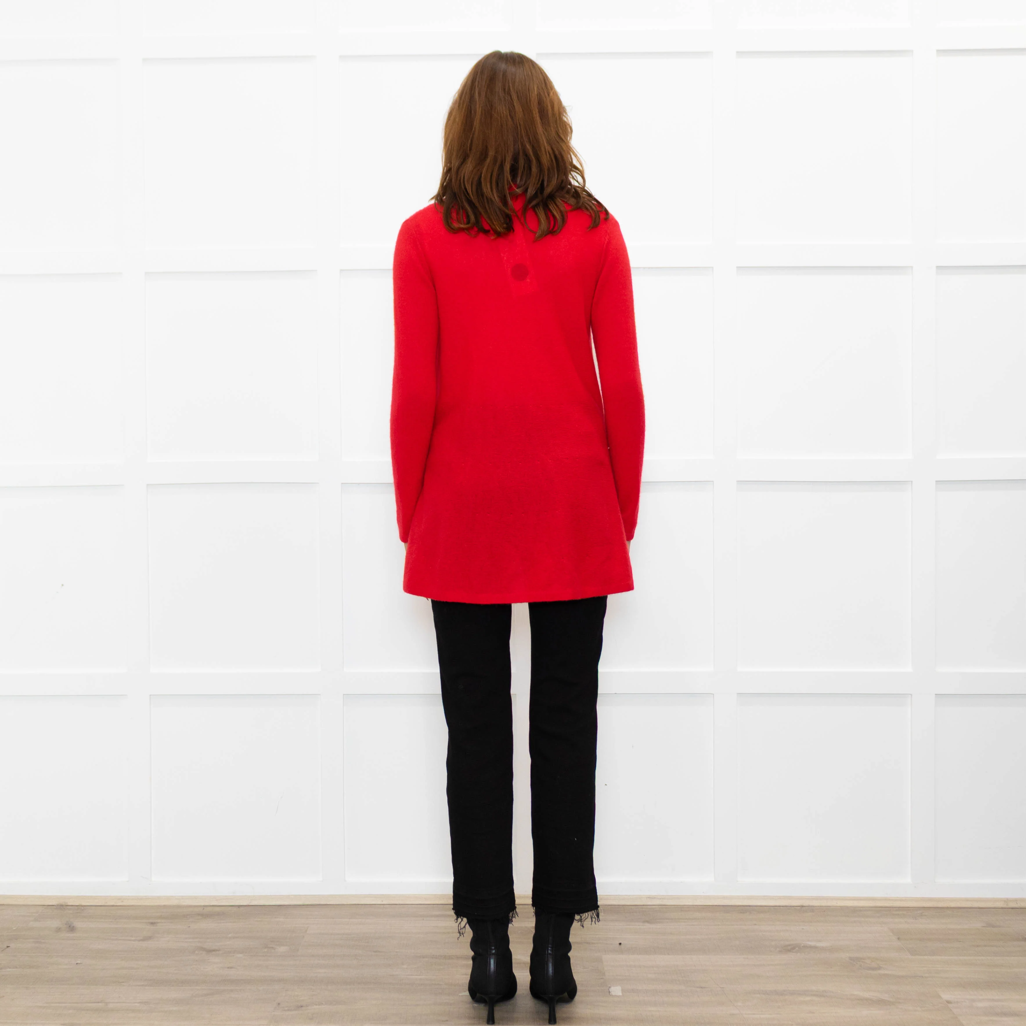 Pure Cashmere Hot Red Fine Knitted Cardigan - Image 6