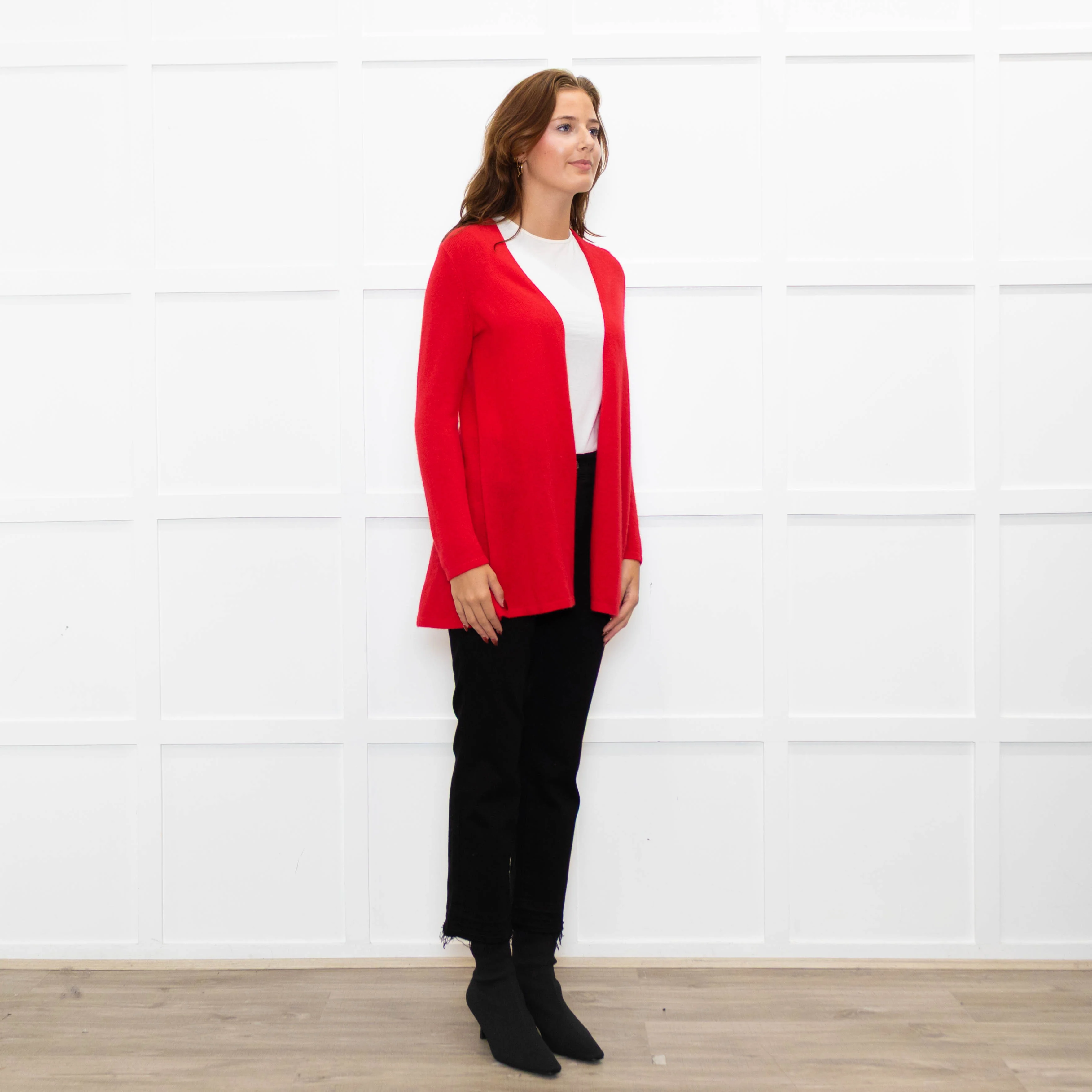 Pure Cashmere Hot Red Fine Knitted Cardigan - Image 8