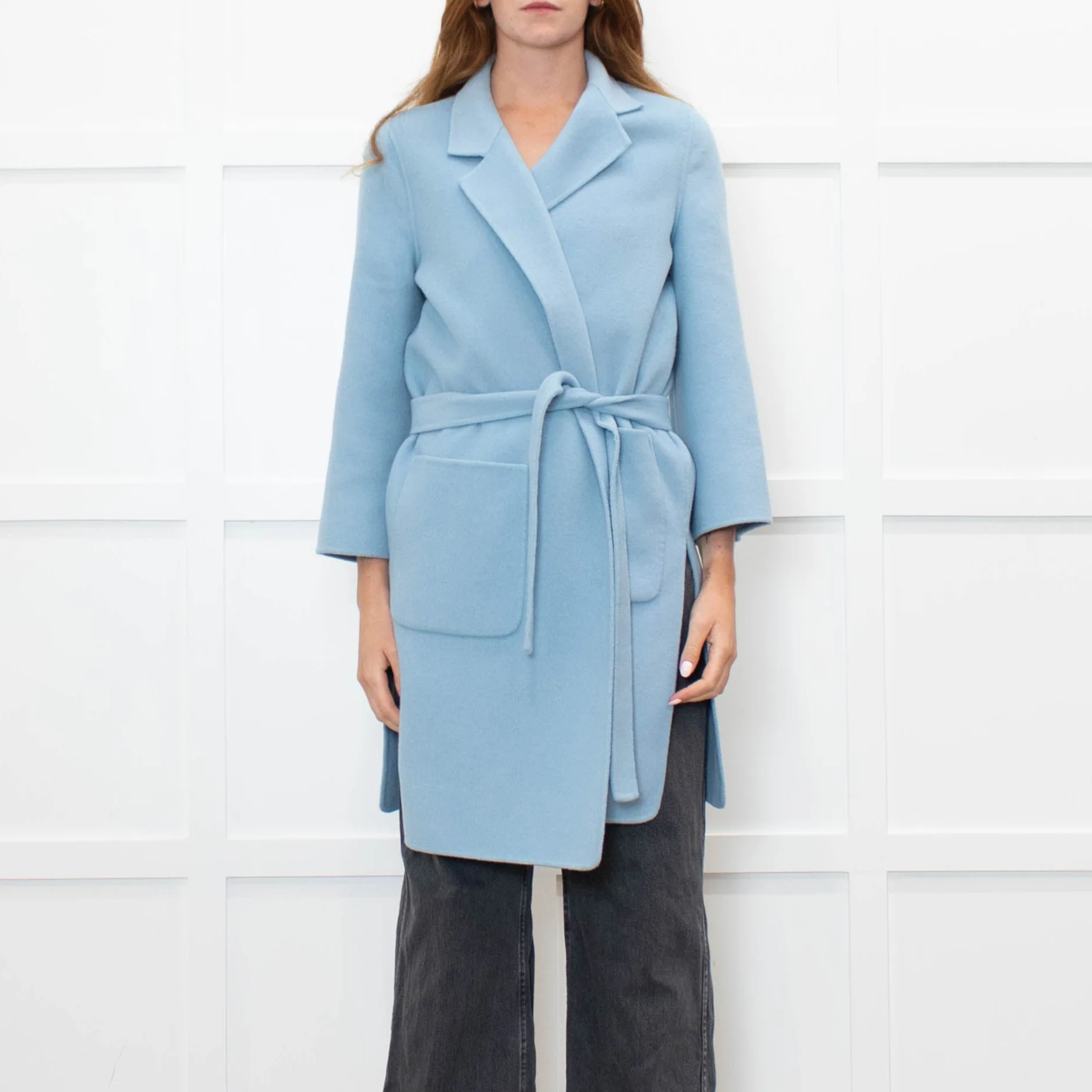 Pure Collection Blue Easy Double Faced Wool Coat - Image 2