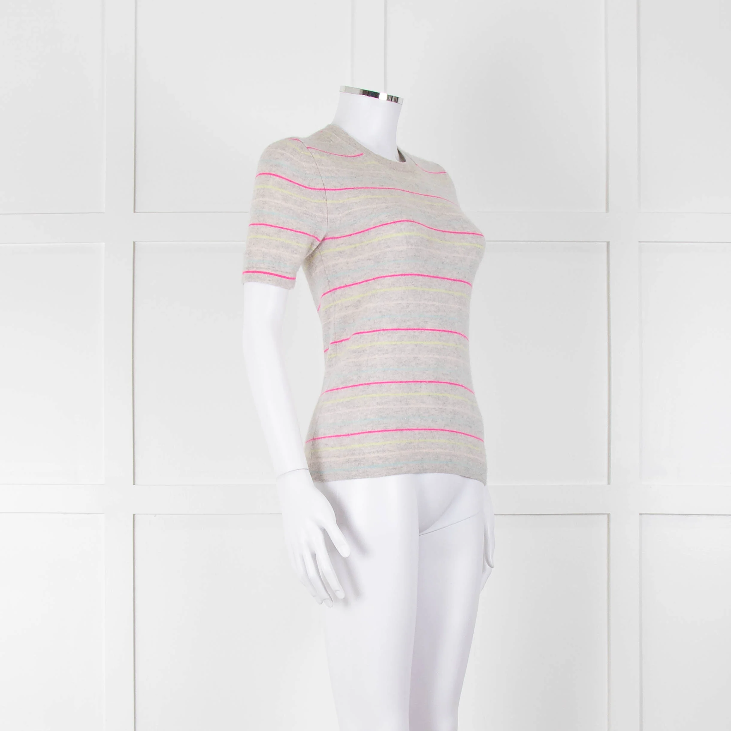 Pure Collection Light Grey Striped Short Sleeve Sweater - Image 2