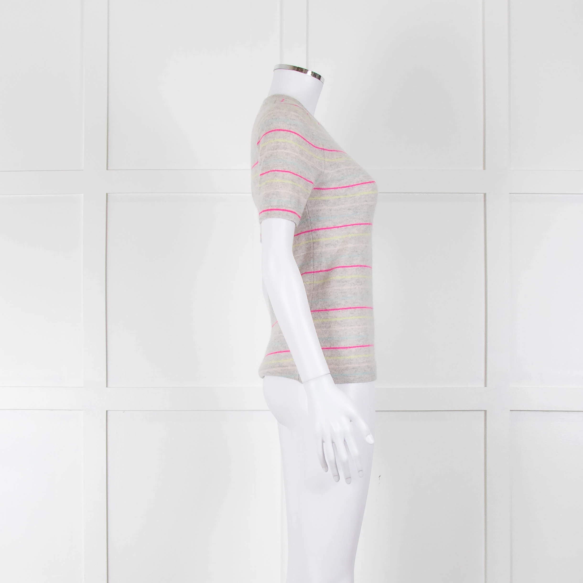 Pure Collection Light Grey Striped Short Sleeve Sweater - Image 3