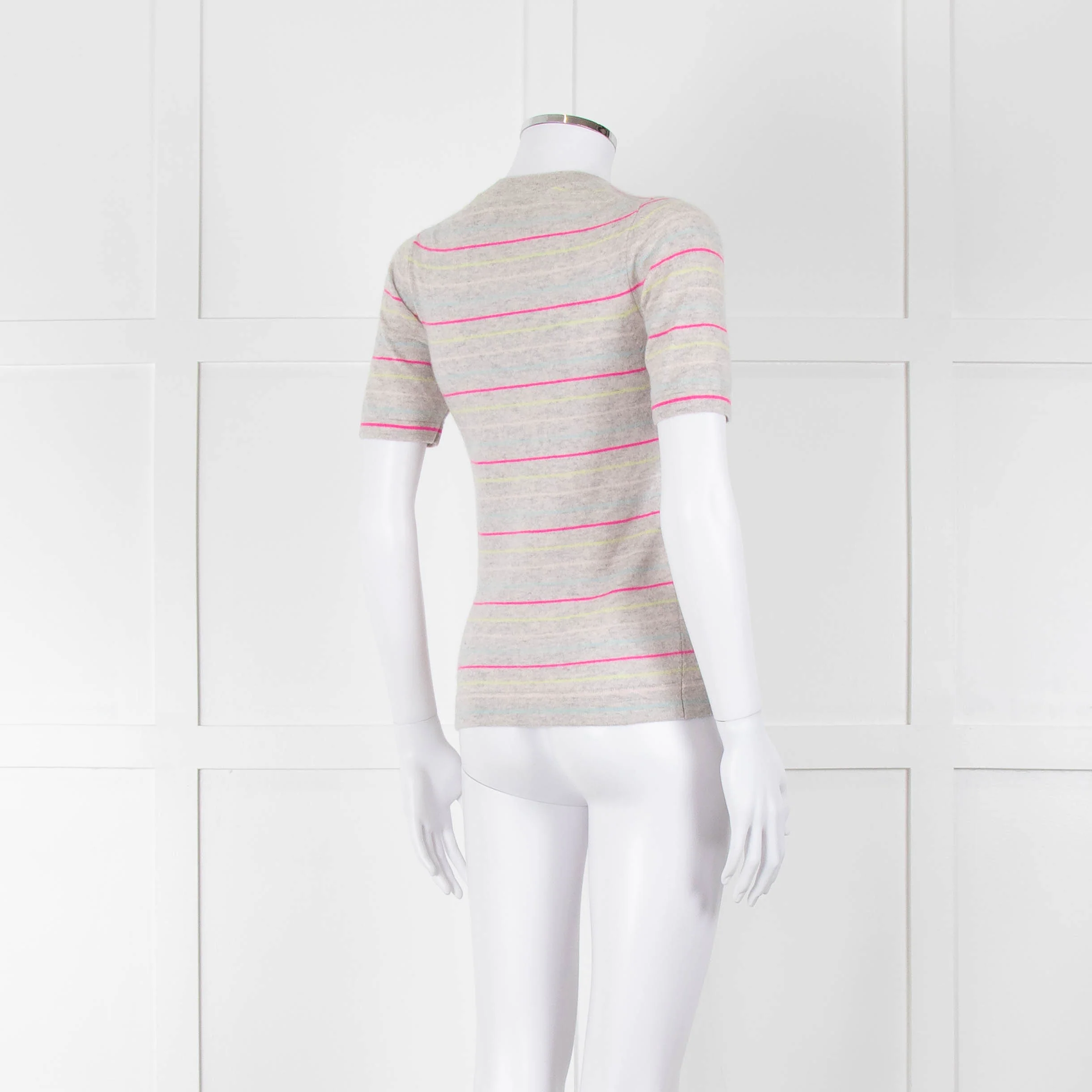 Pure Collection Light Grey Striped Short Sleeve Sweater - Image 4