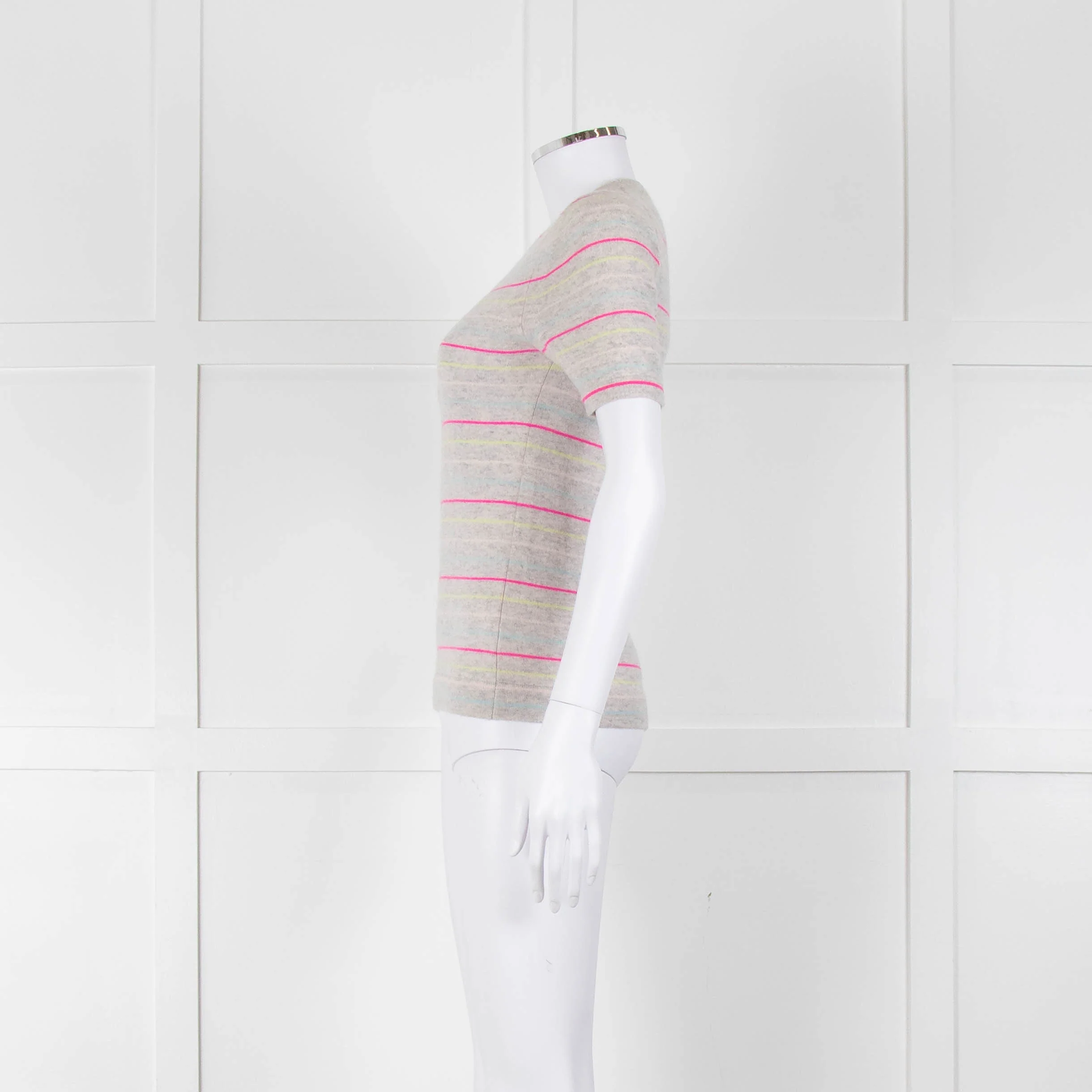 Pure Collection Light Grey Striped Short Sleeve Sweater - Image 7