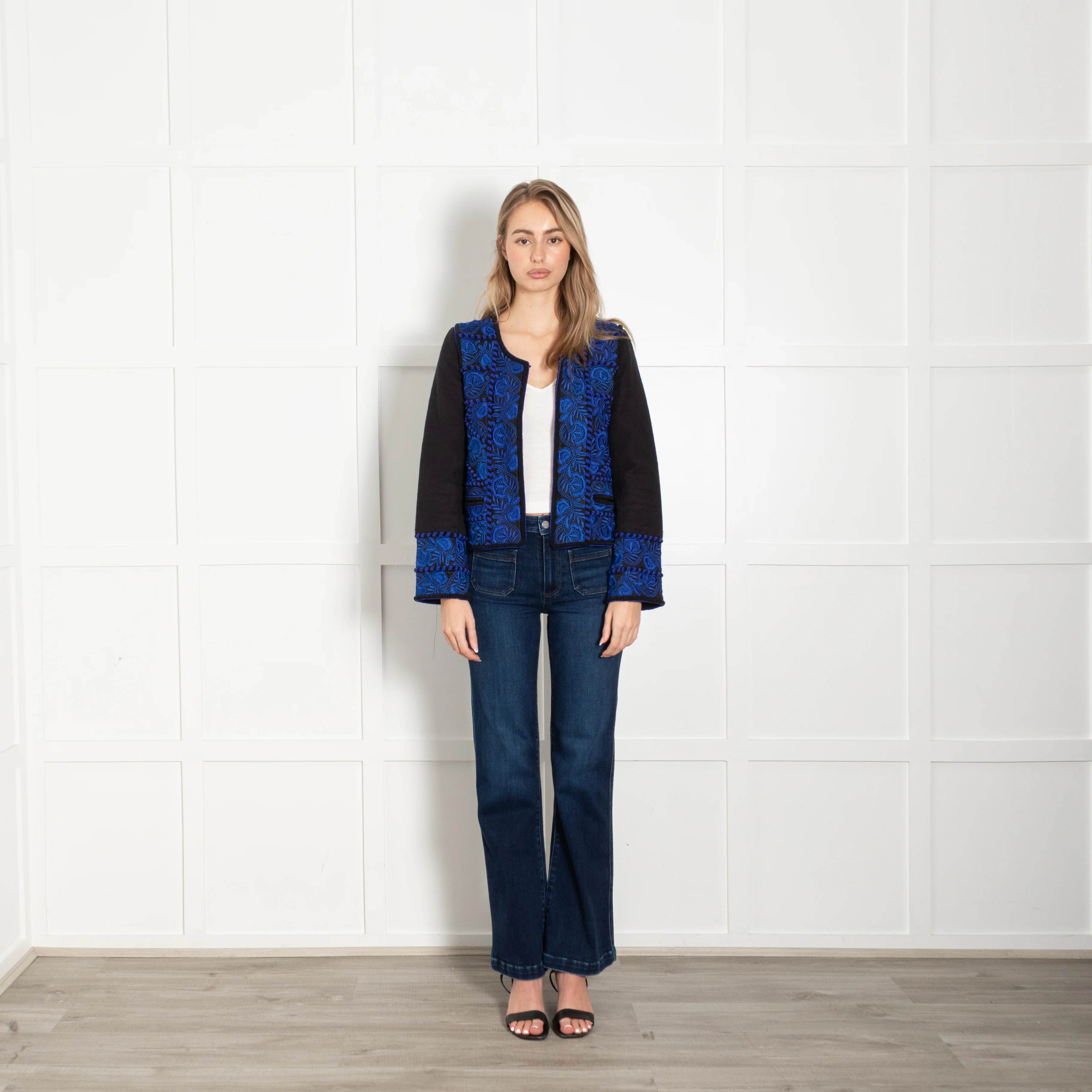 Pyrus Black and Blue Beaded Embroidered Short Jacket