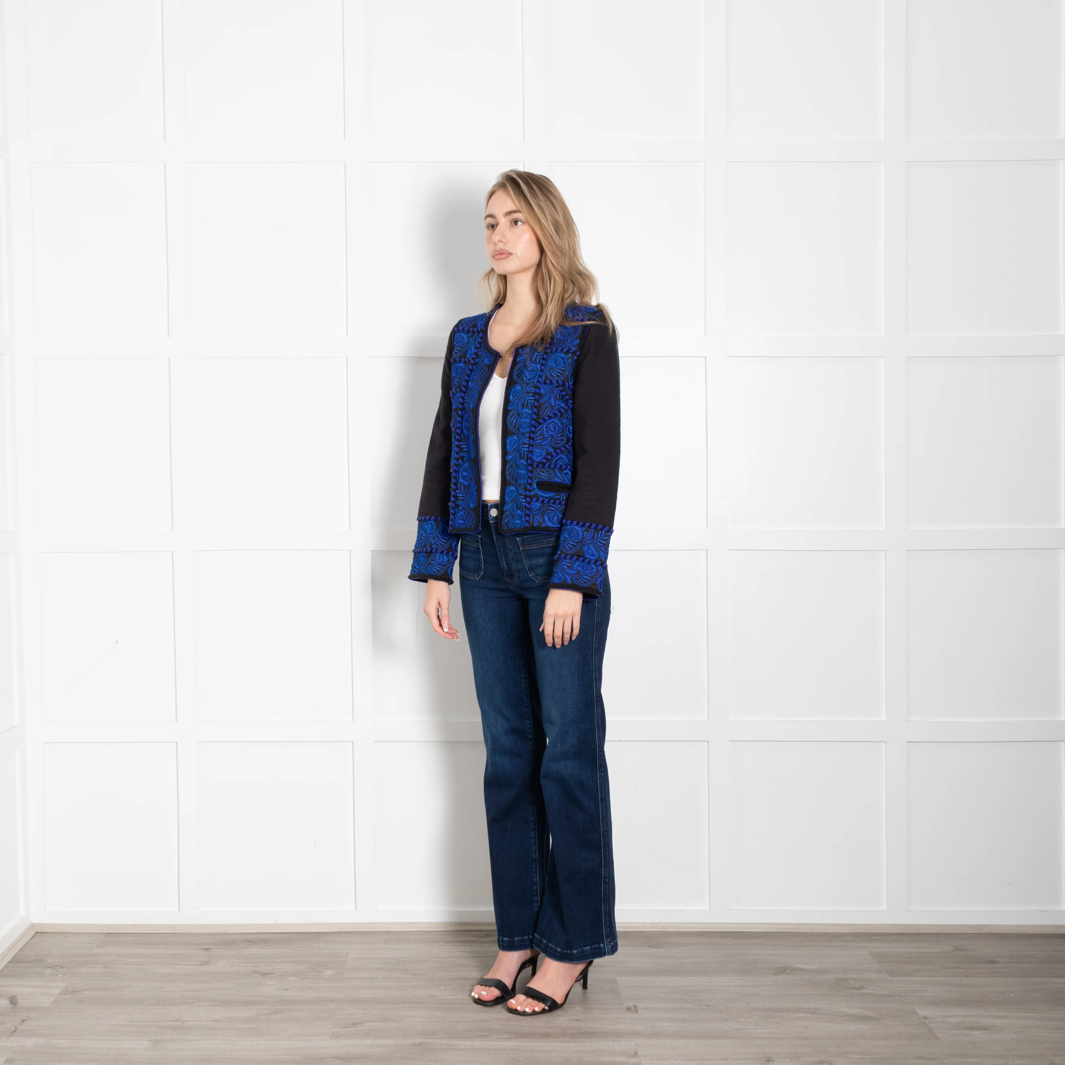 Pyrus Black and Blue Beaded Embroidered Short Jacket - Image 3