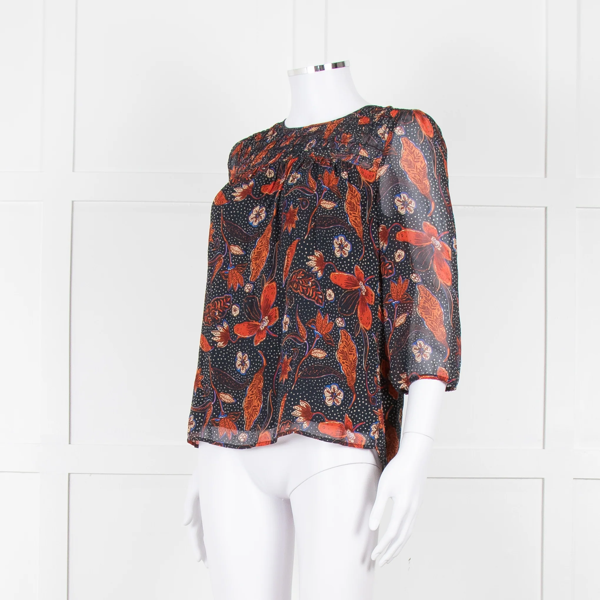 Pyrus Black, Orange, Blue Silk Floral L/S Blouse - Image 2