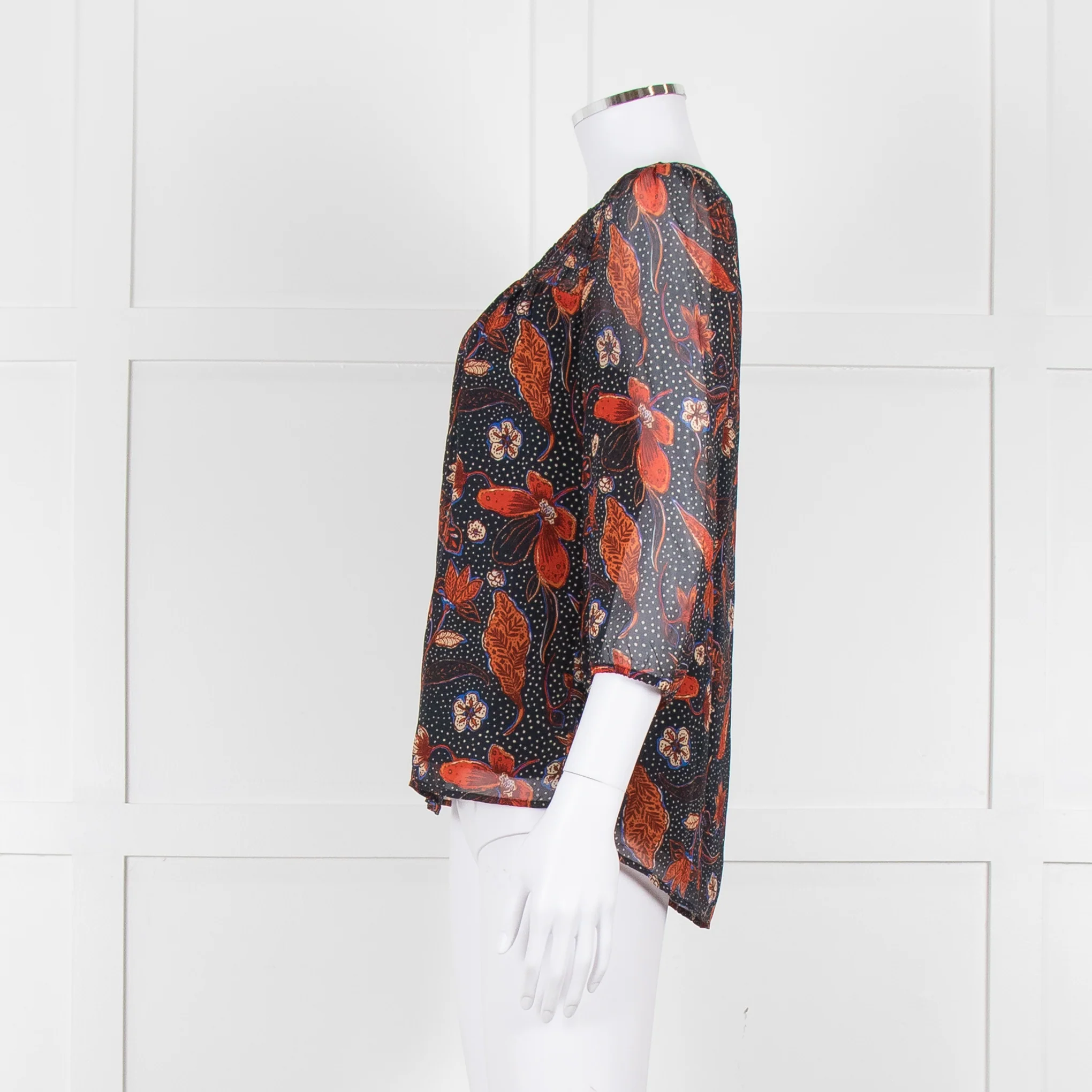 Pyrus Black, Orange, Blue Silk Floral L/S Blouse - Image 3