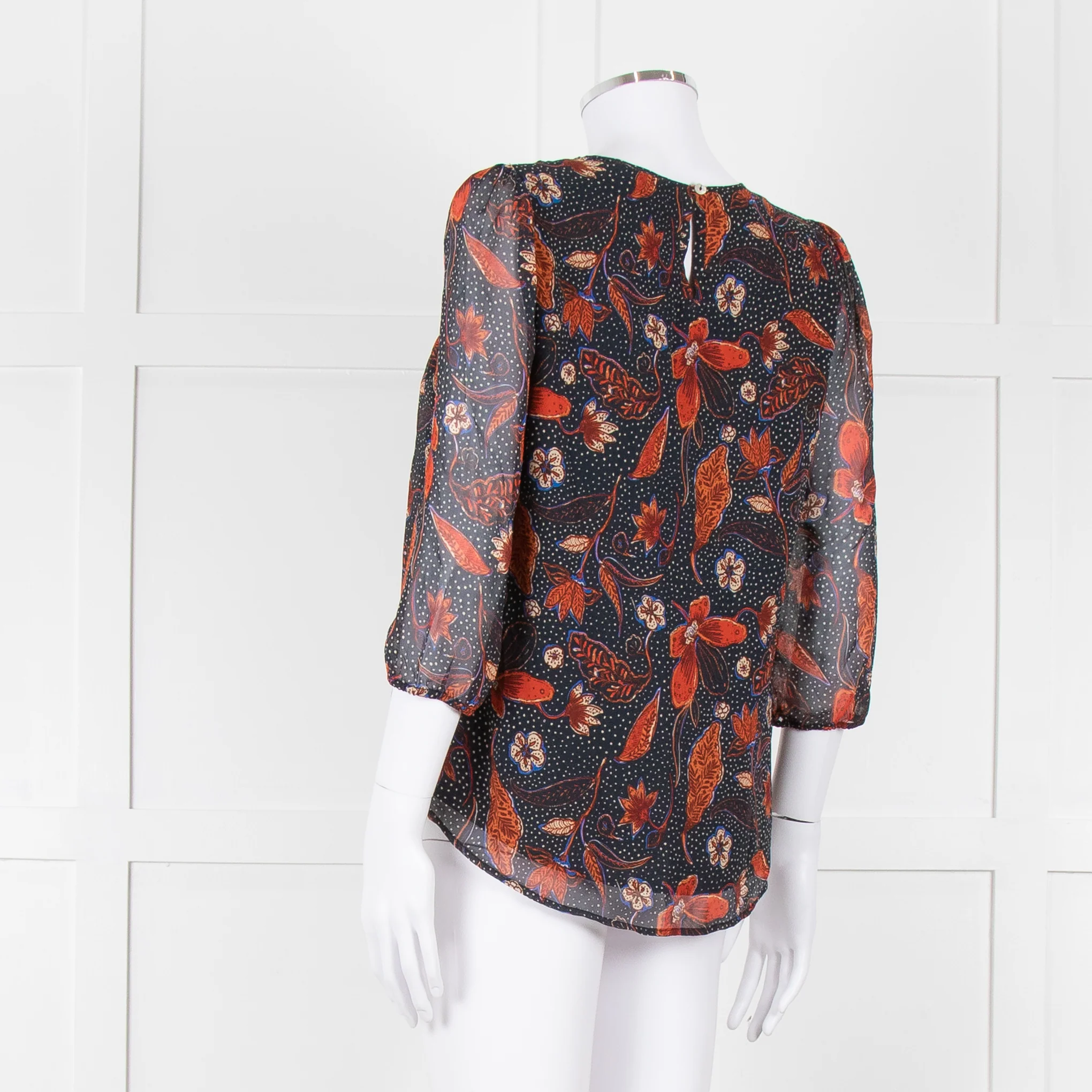 Pyrus Black, Orange, Blue Silk Floral L/S Blouse - Image 4