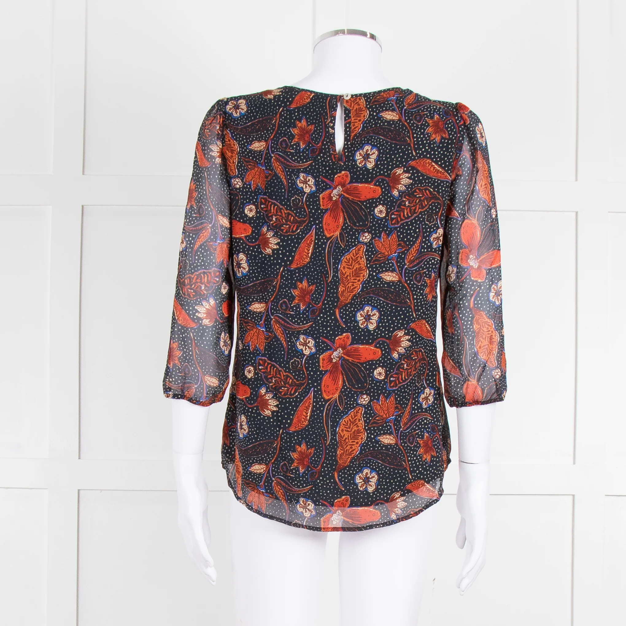 Pyrus Black, Orange, Blue Silk Floral L/S Blouse - Image 5