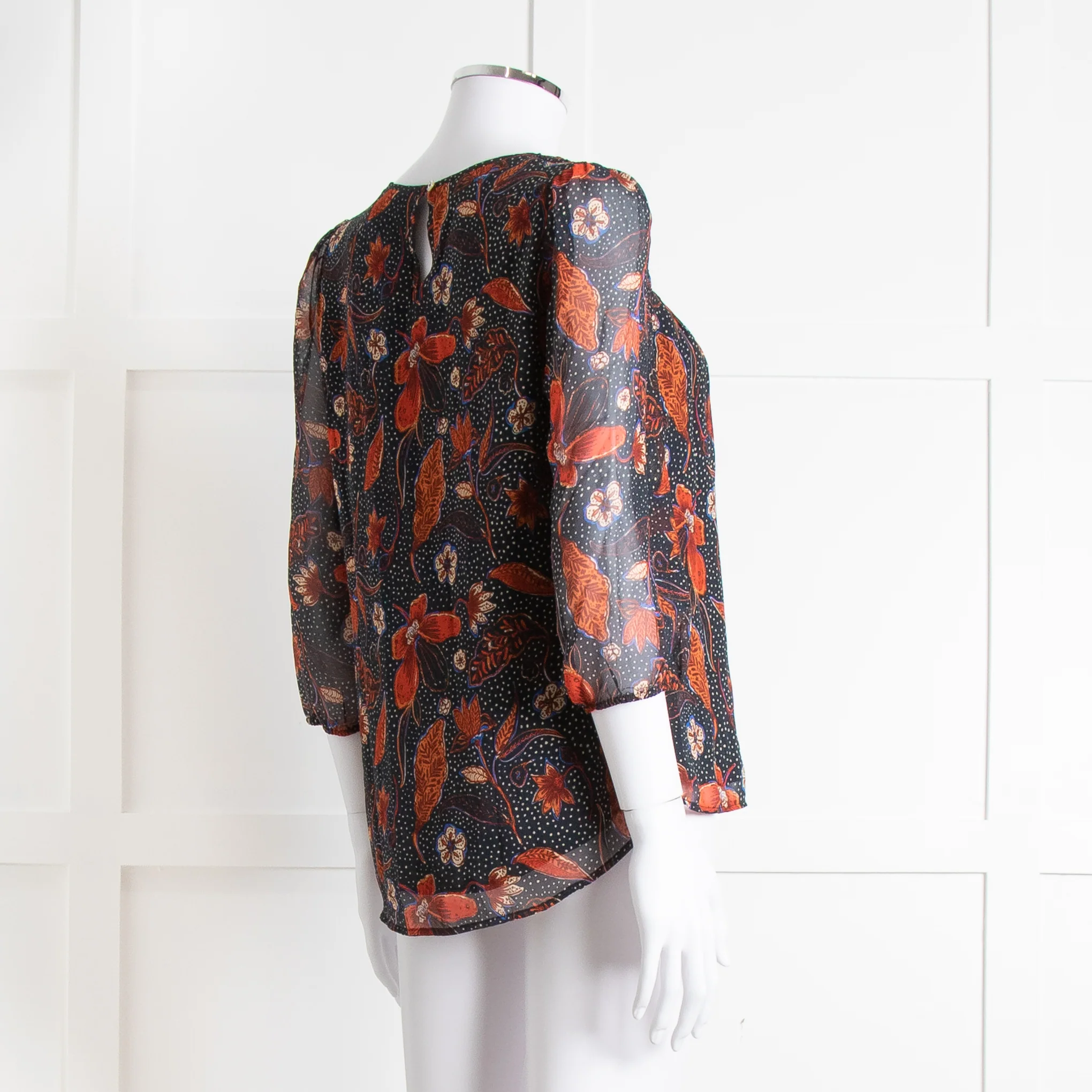 Pyrus Black, Orange, Blue Silk Floral L/S Blouse - Image 6