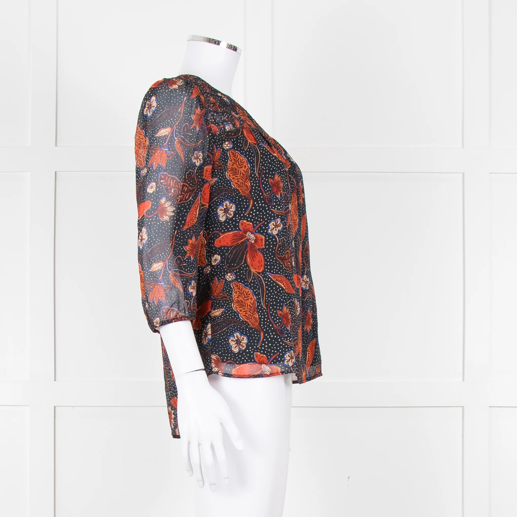 Pyrus Black, Orange, Blue Silk Floral L/S Blouse - Image 7