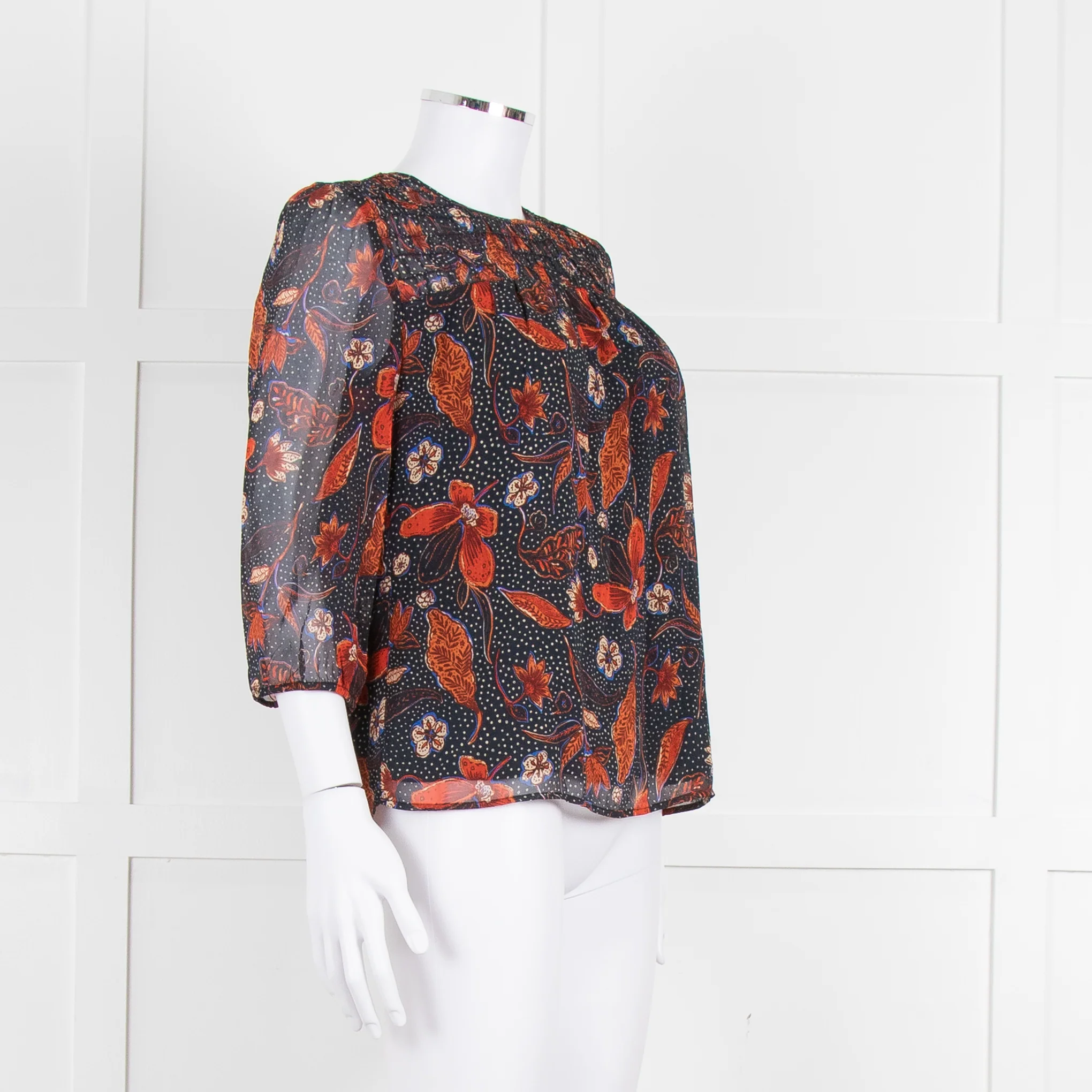 Pyrus Black, Orange, Blue Silk Floral L/S Blouse - Image 8
