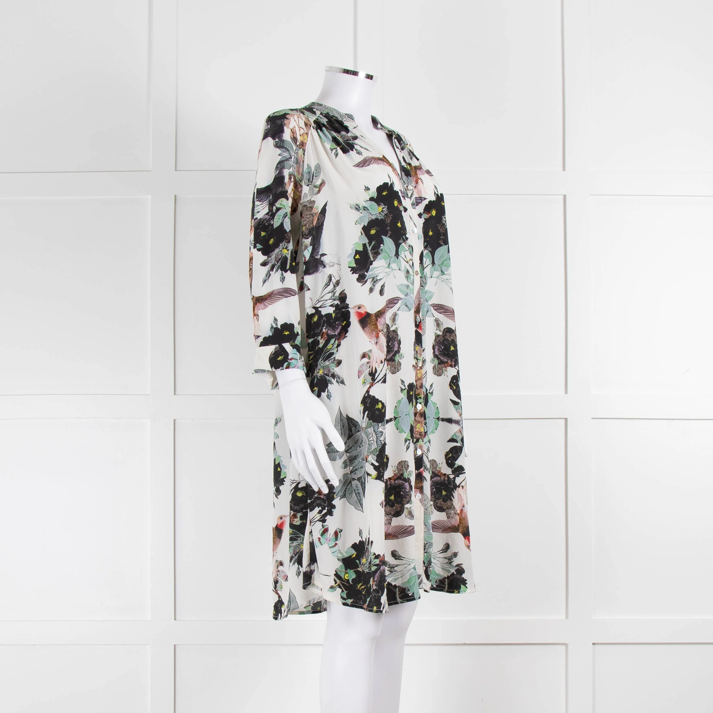 Pyrus Cream Green Floral Silk Shirt Dress - Image 2