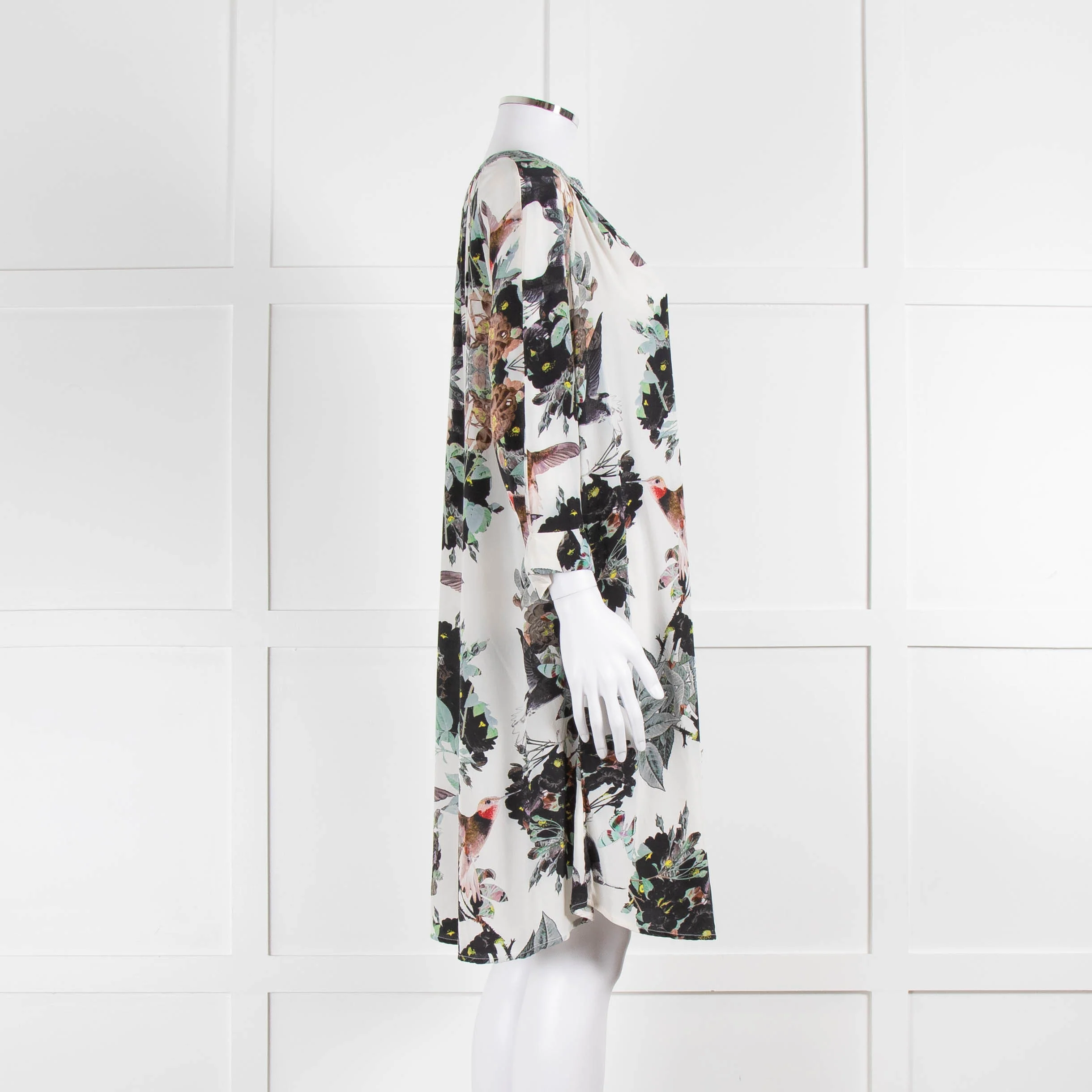 Pyrus Cream Green Floral Silk Shirt Dress - Image 3