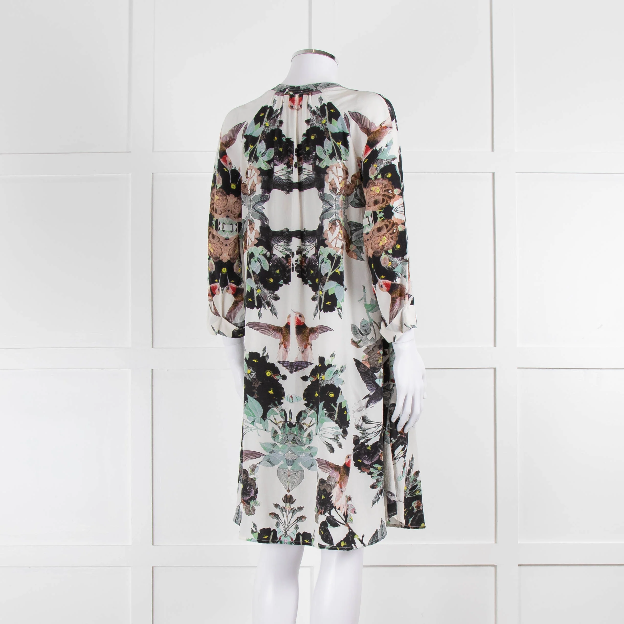Pyrus Cream Green Floral Silk Shirt Dress - Image 4