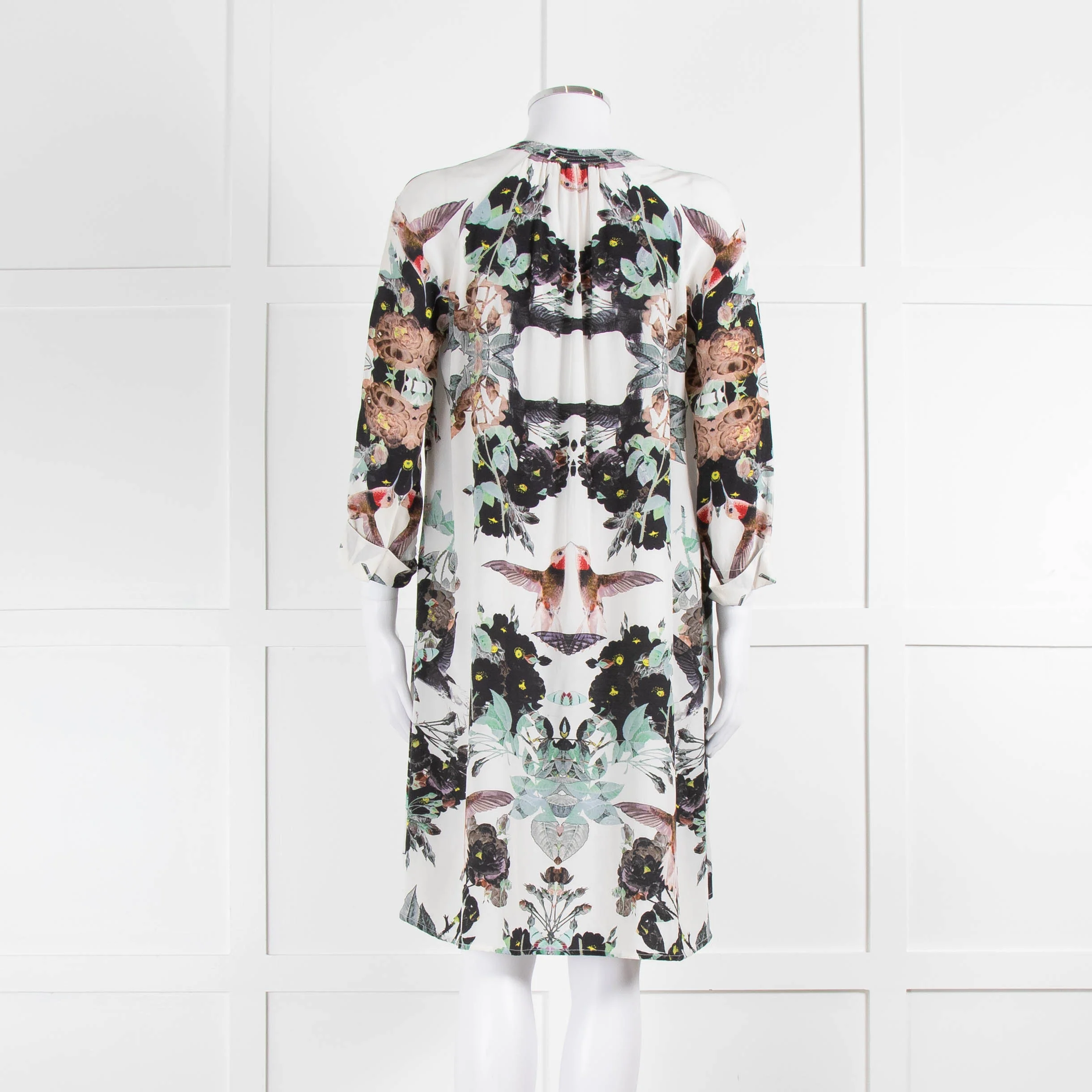 Pyrus Cream Green Floral Silk Shirt Dress - Image 5