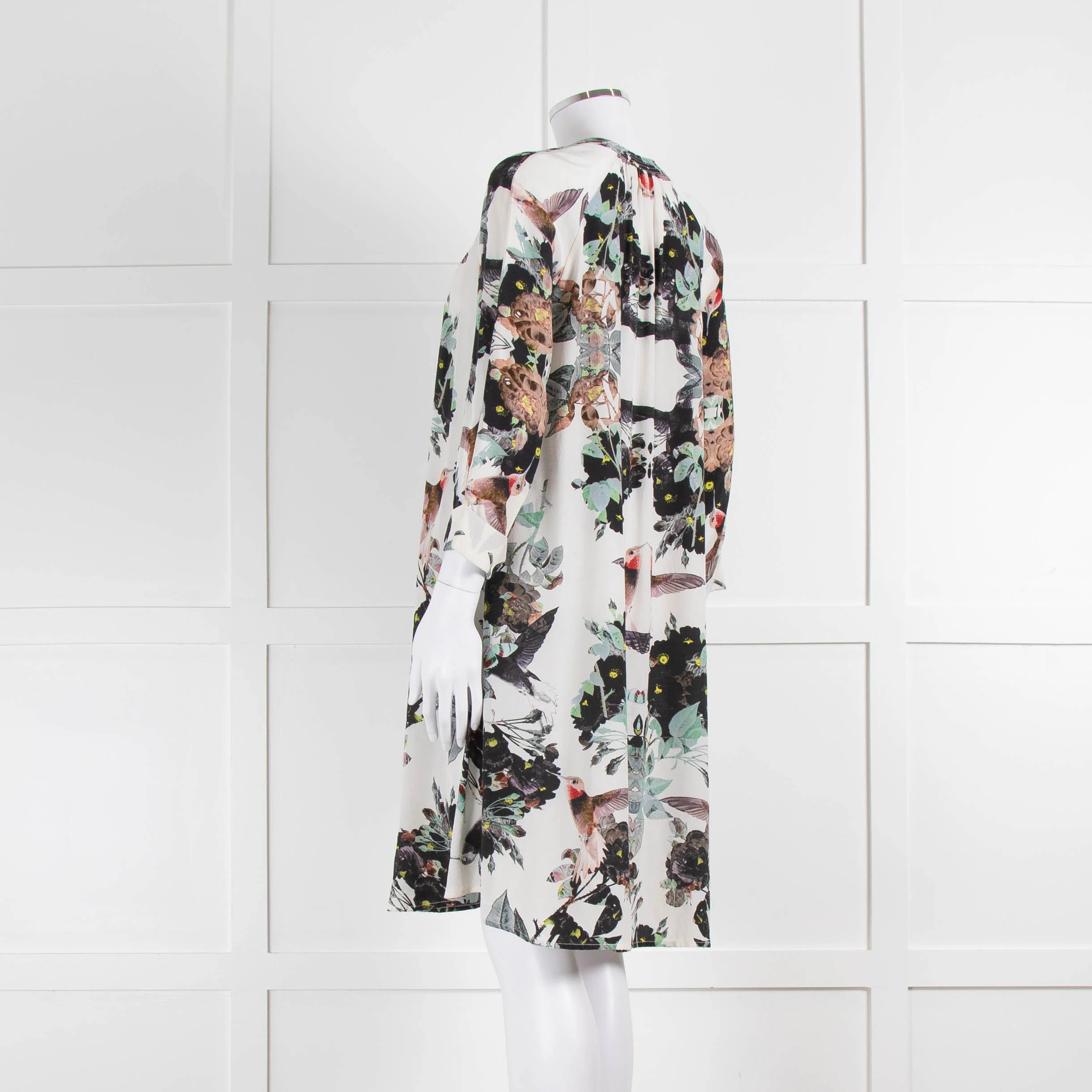Pyrus Cream Green Floral Silk Shirt Dress - Image 6