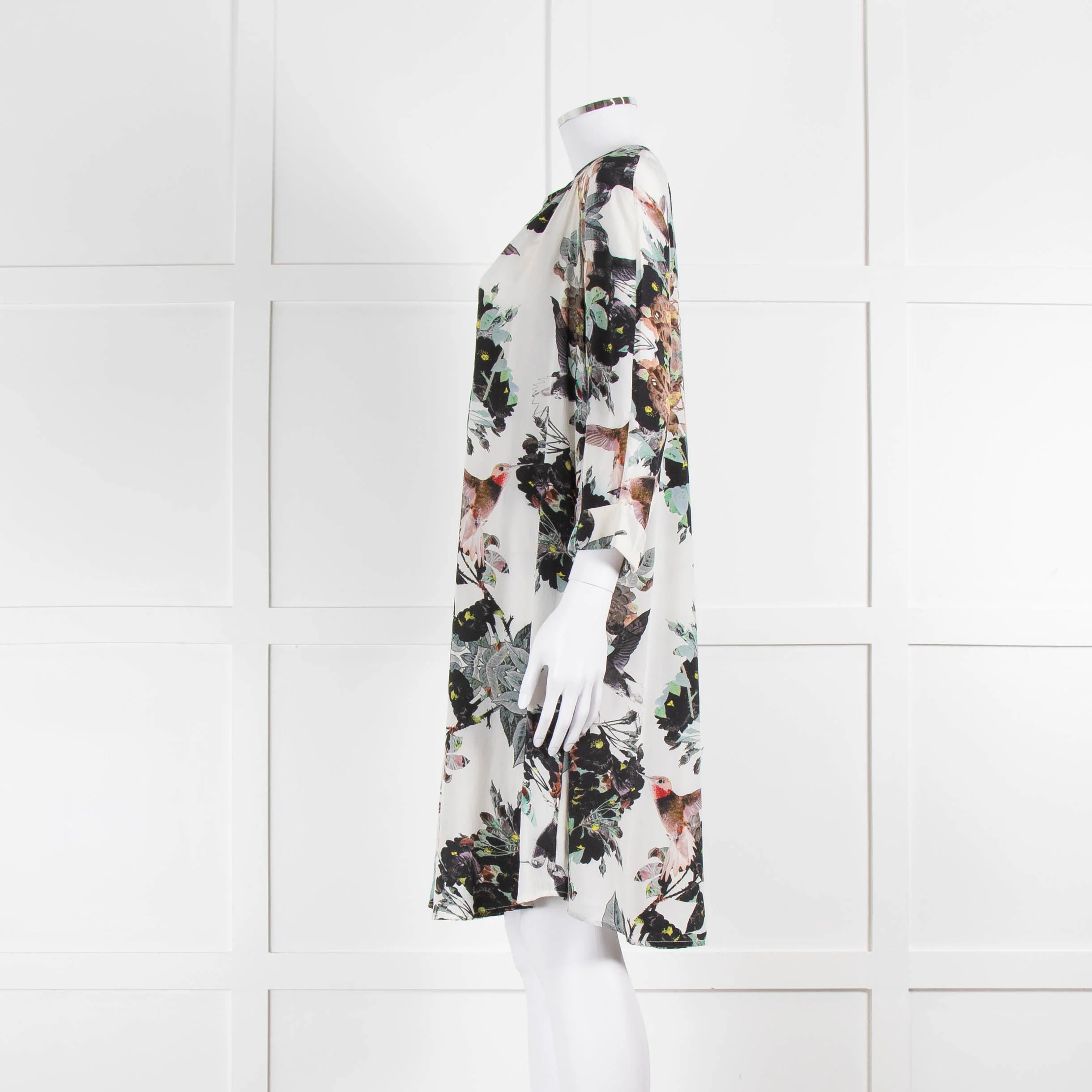 Pyrus Cream Green Floral Silk Shirt Dress - Image 7