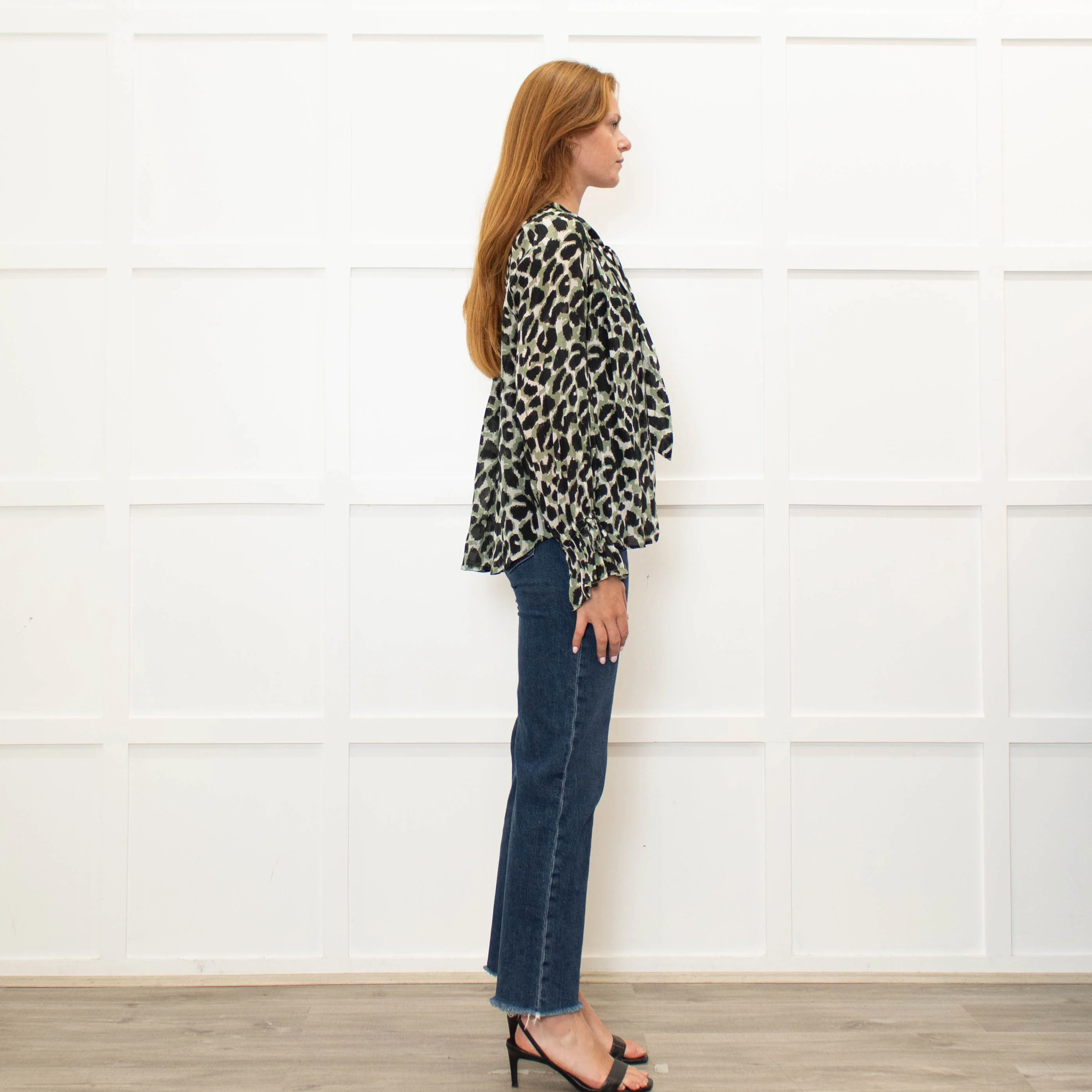 Pyrus Green Black Animal Print Tie Neck Blouse - Image 6