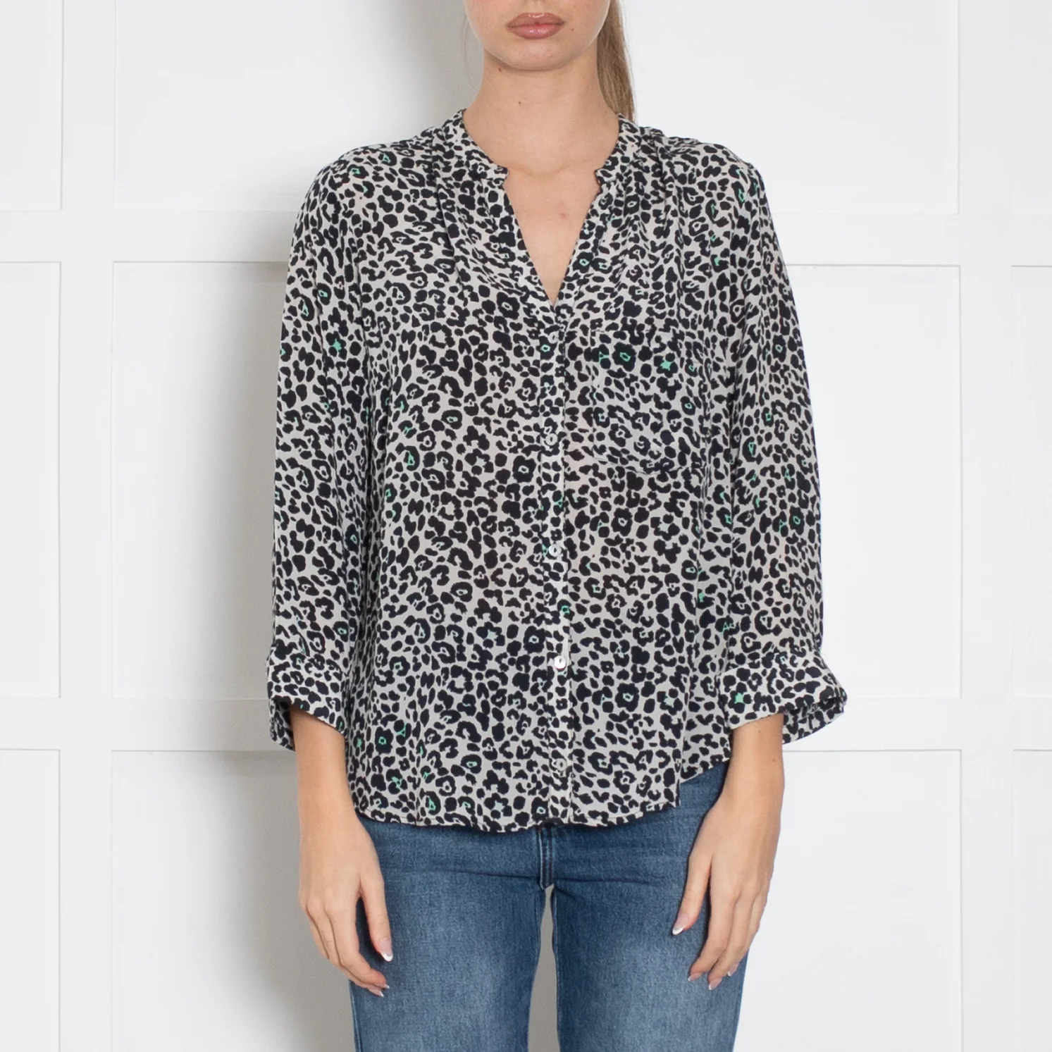 Pyrus White Black Animal Print Silk Blouse - Image 2