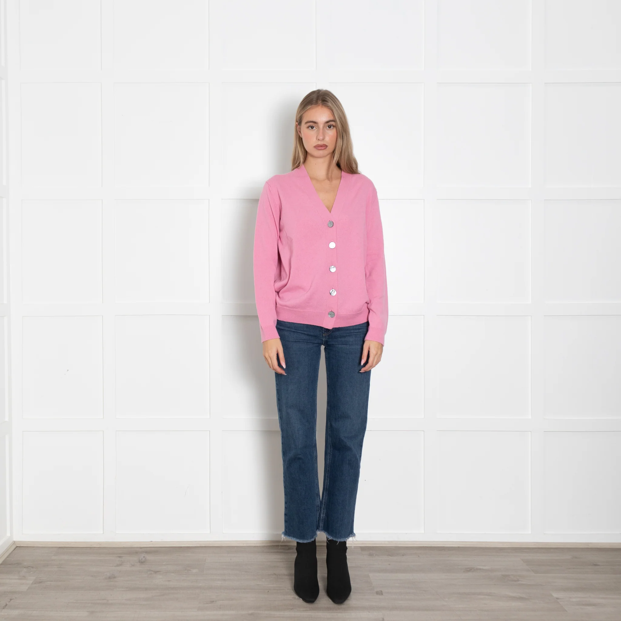 Queene & Belle Pink Multi Butterfly Back Cashmere Cardigan