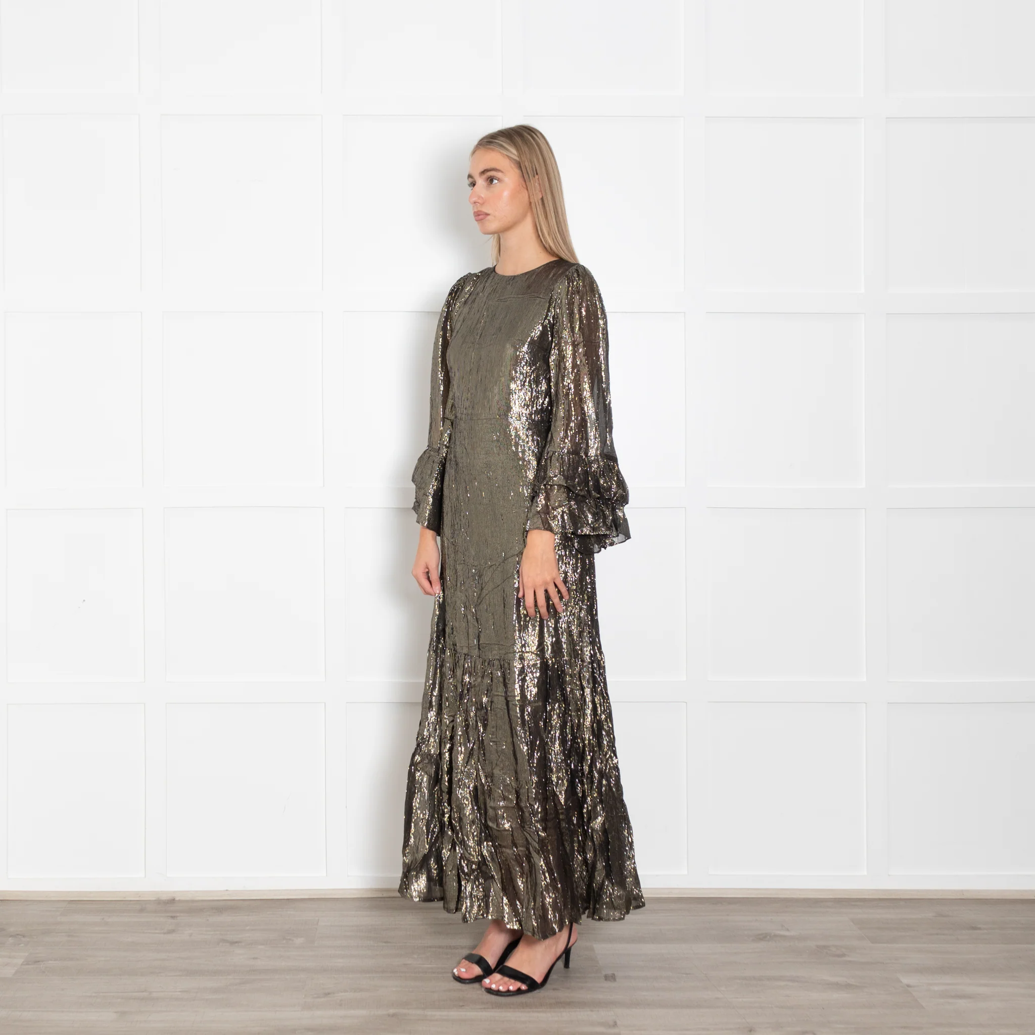 Queens of Archive Black and Gold Tiered Maxi Dress - Image 2