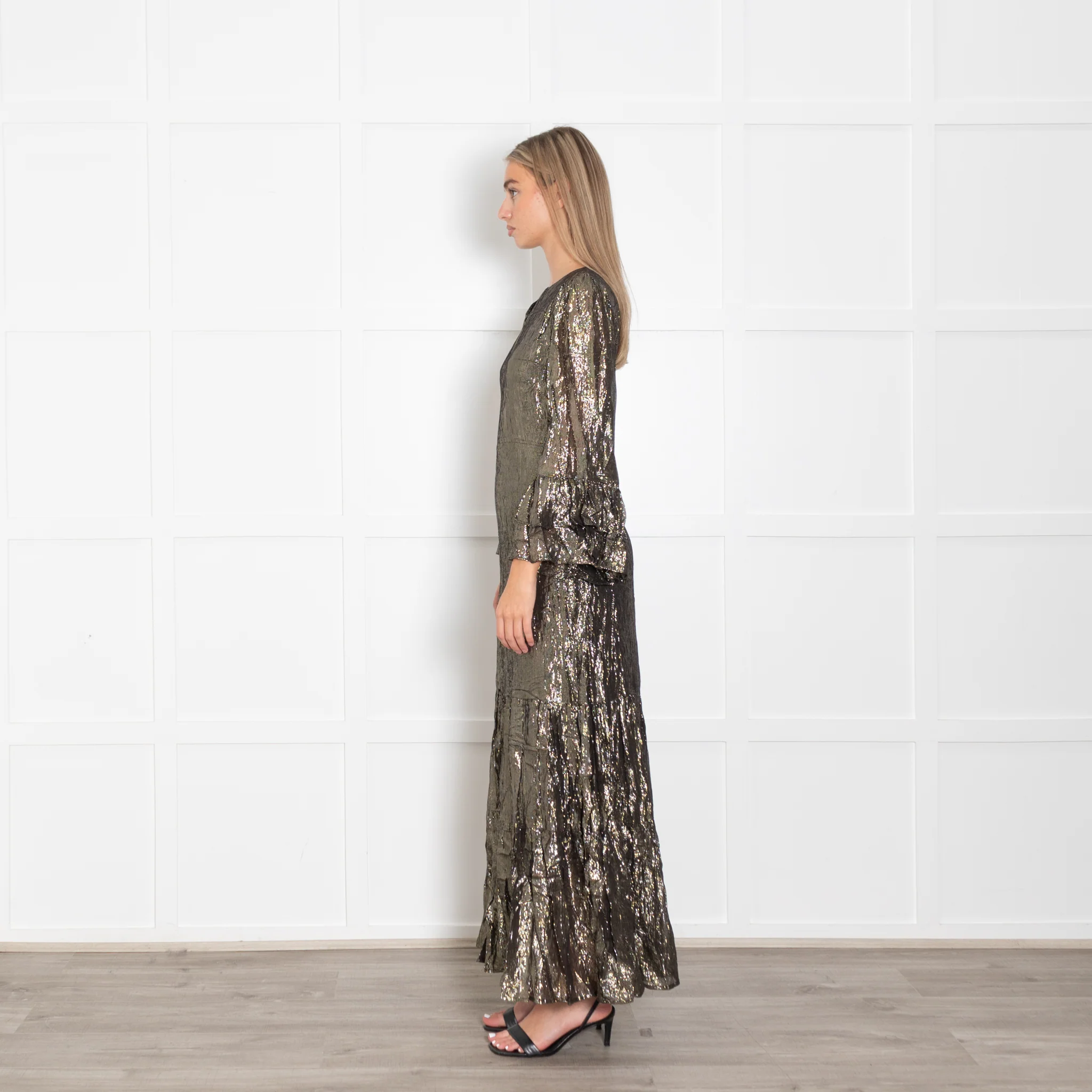 Queens of Archive Black and Gold Tiered Maxi Dress - Image 3
