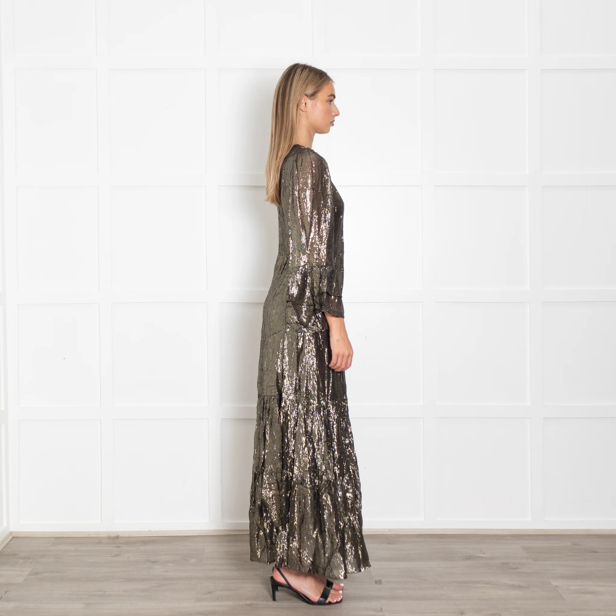 Queens of Archive Black and Gold Tiered Maxi Dress - Image 5