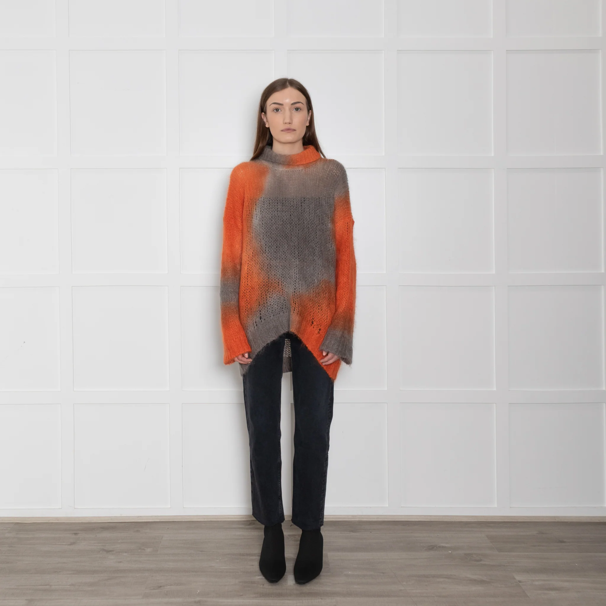 Rabens Saloner Orange and Grey Tie Dye Mohair Jumper