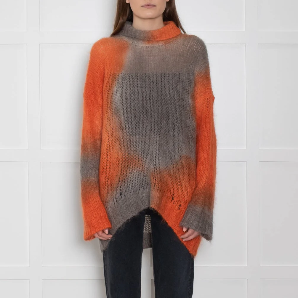 Rabens Saloner Orange and Grey Tie Dye Mohair Jumper - Image 2