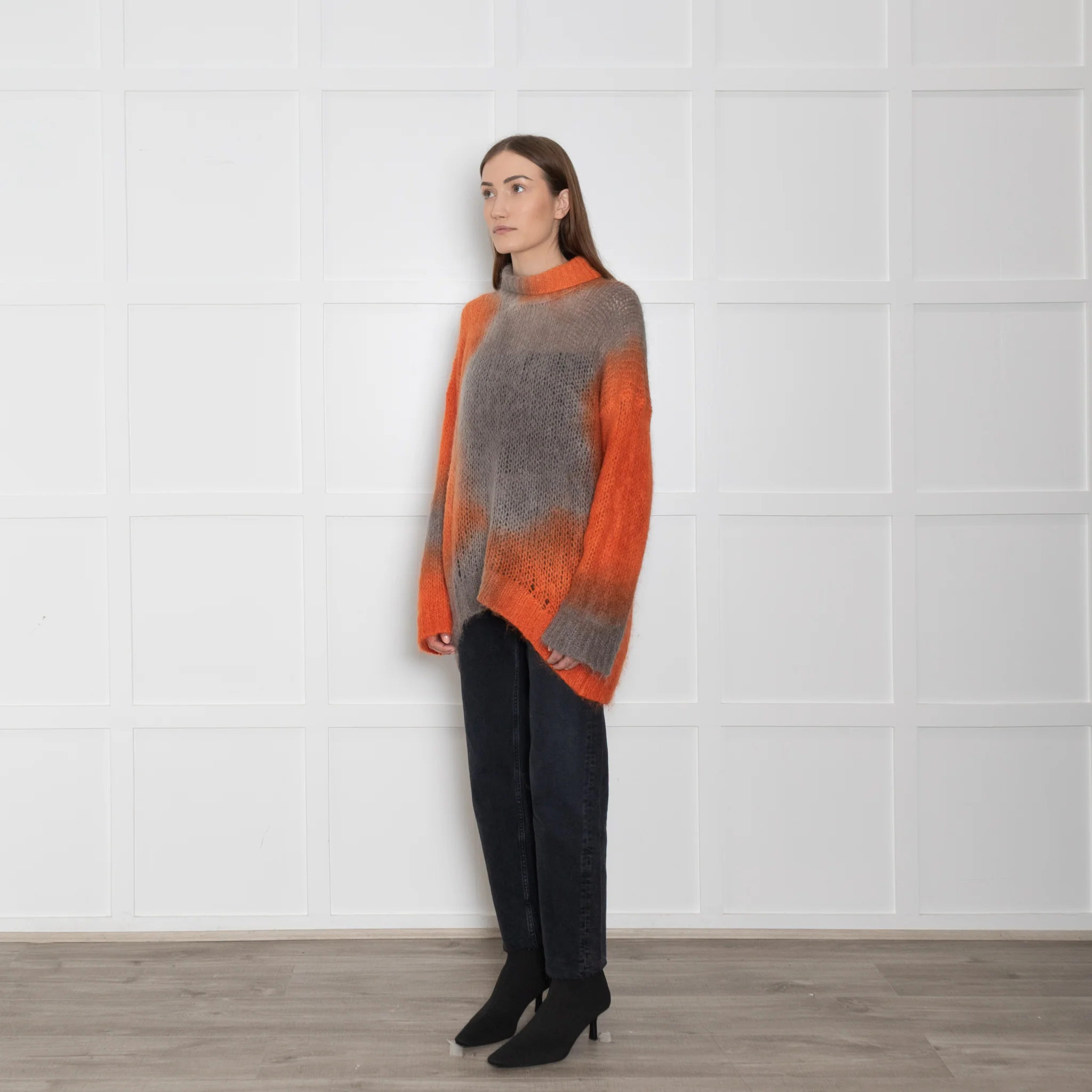 Rabens Saloner Orange and Grey Tie Dye Mohair Jumper - Image 3