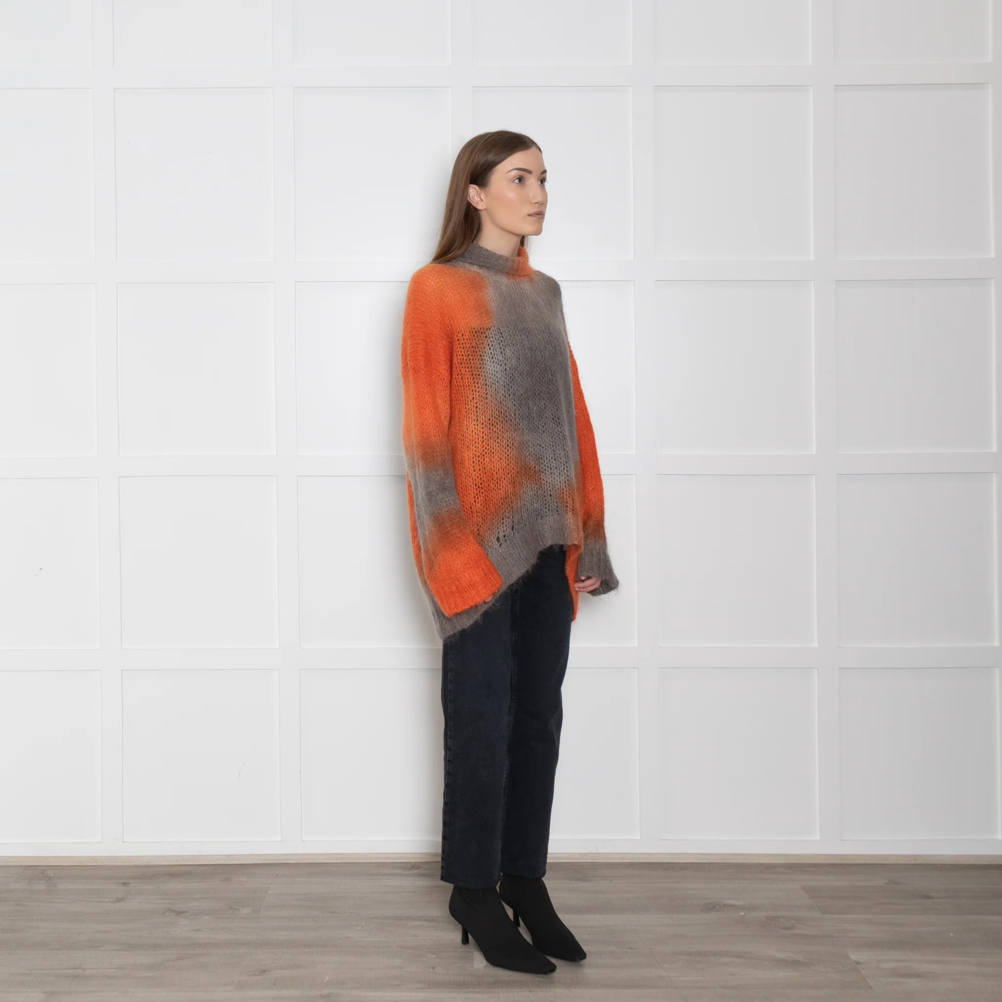 Rabens Saloner Orange and Grey Tie Dye Mohair Jumper - Image 7