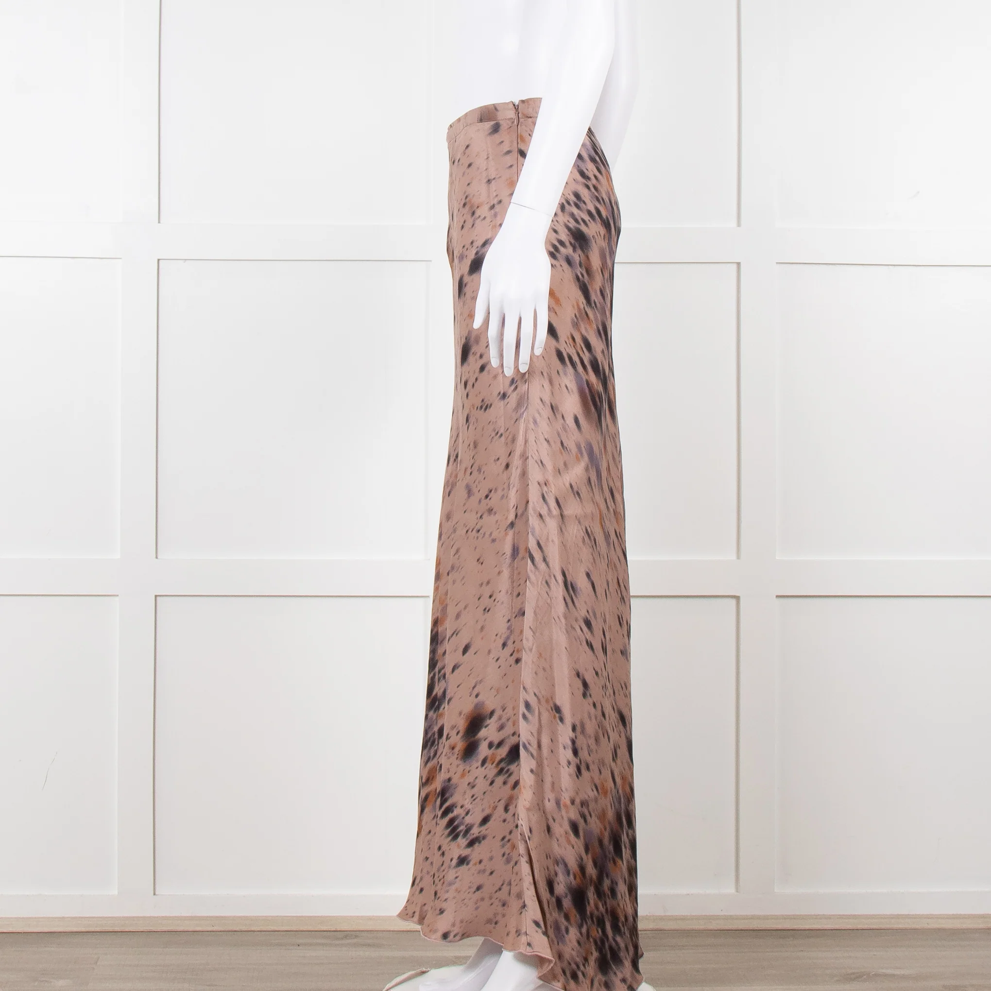 Rabens Saloner Taupe Tie Dye Splatter Bias Cut Maxi Skirt - Image 3