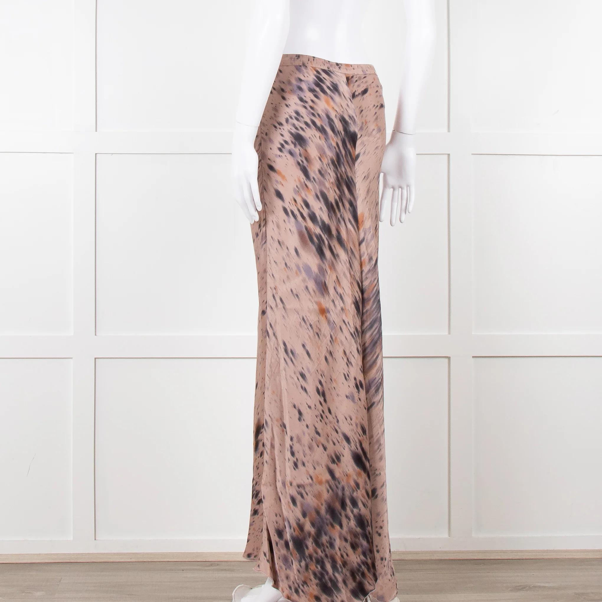 Rabens Saloner Taupe Tie Dye Splatter Bias Cut Maxi Skirt - Image 4