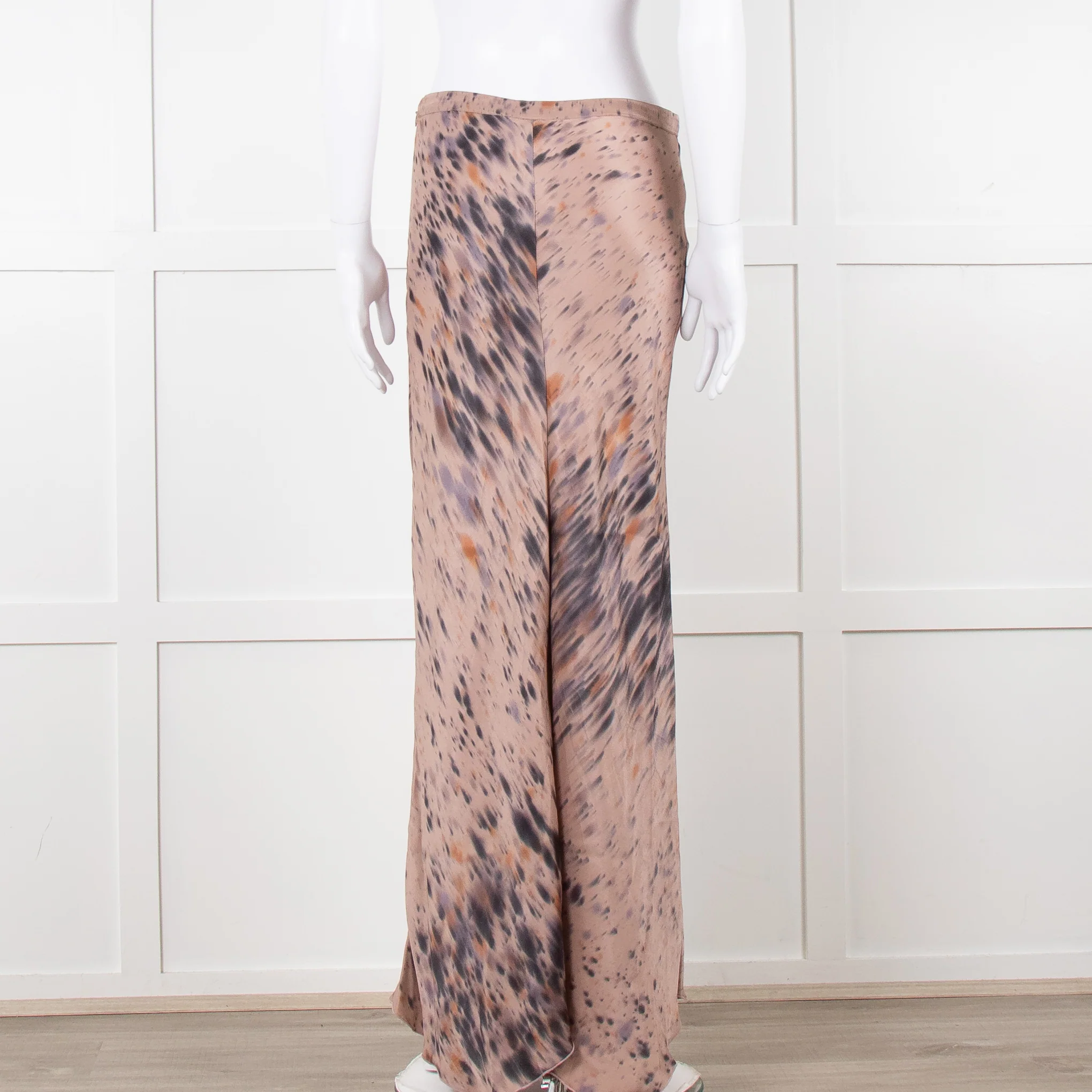 Rabens Saloner Taupe Tie Dye Splatter Bias Cut Maxi Skirt - Image 5